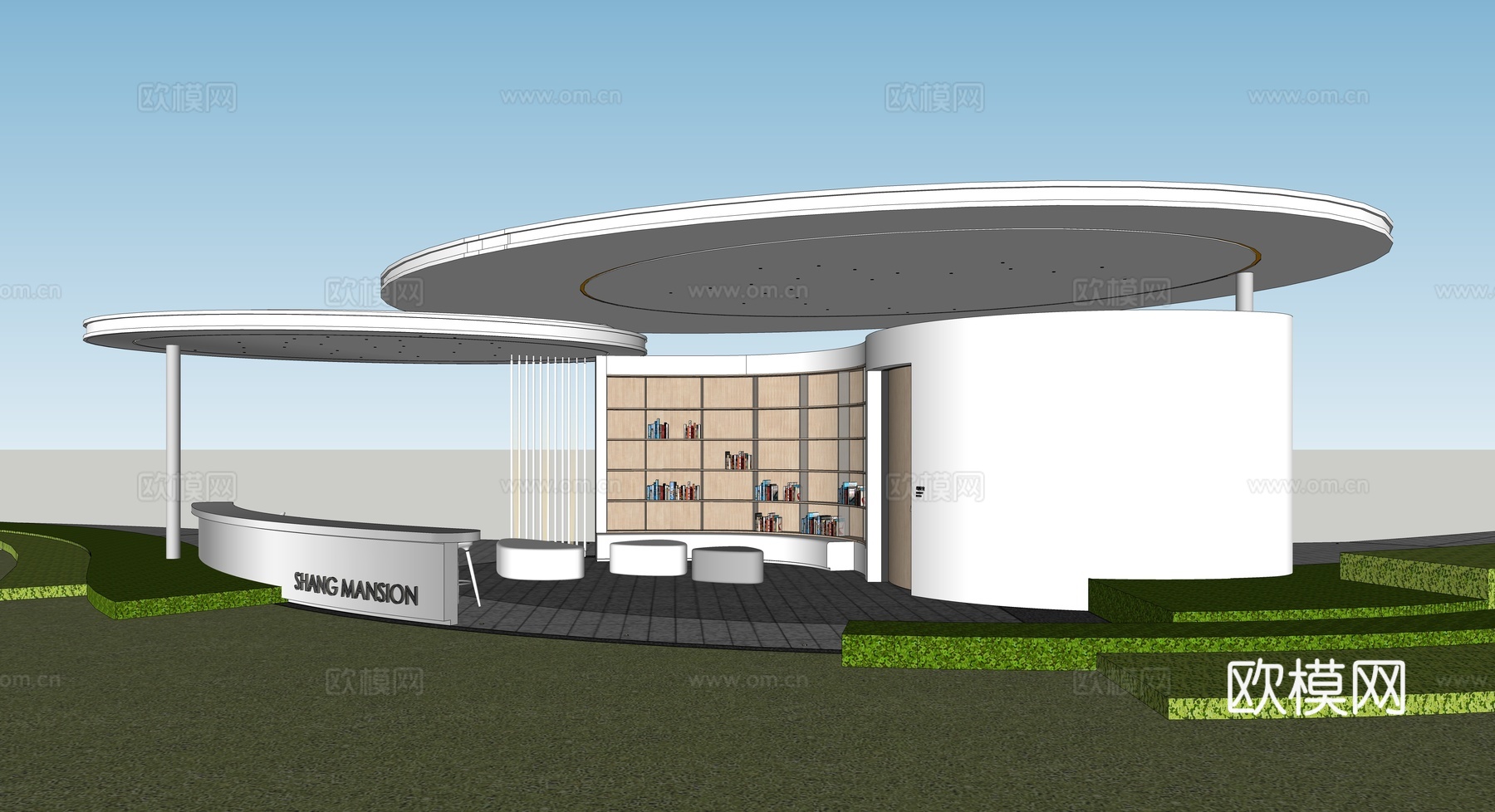 居住区书屋廊架su模型