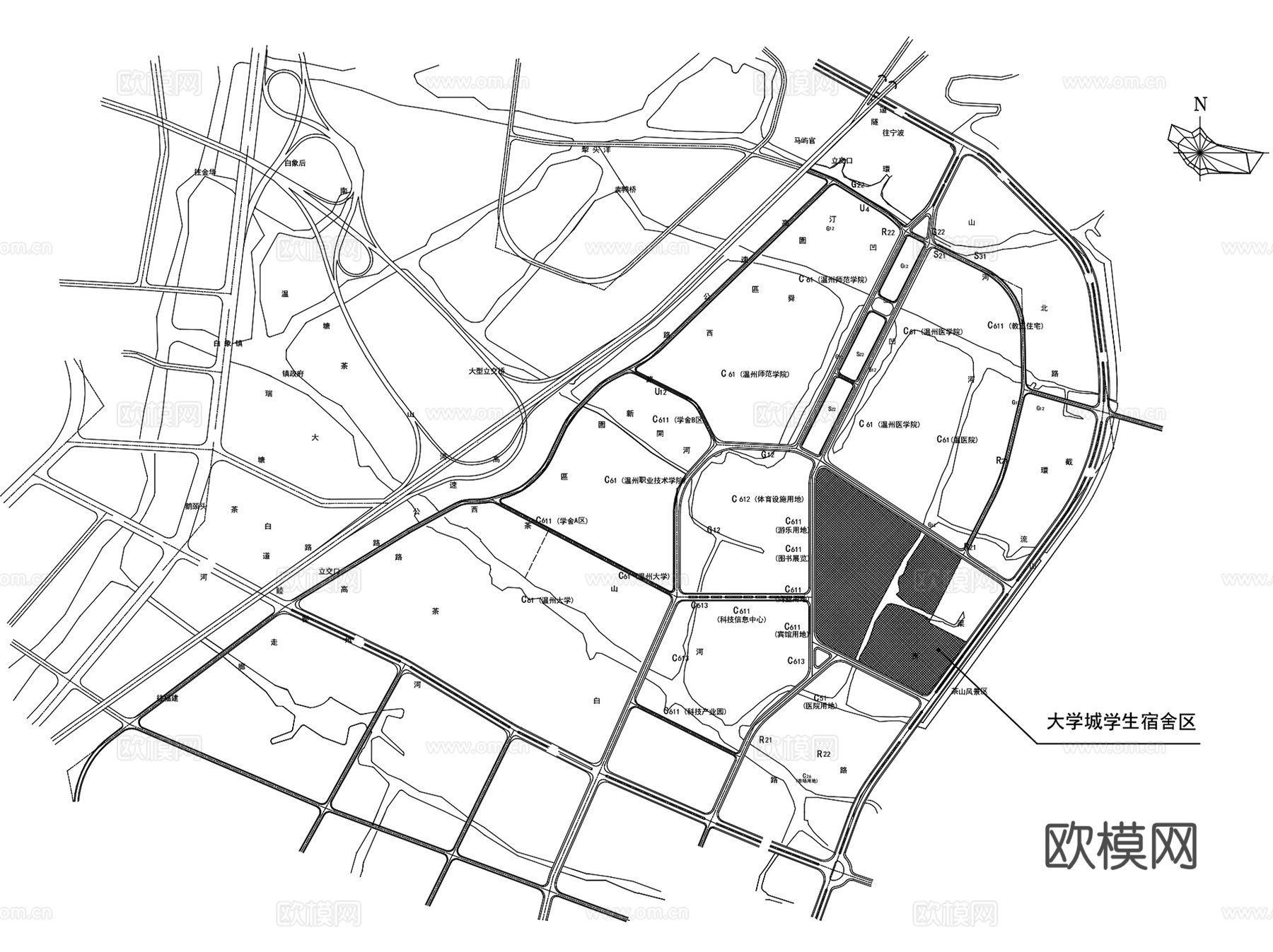温州大学城学生宿舍区详细规划CAD施工图全套cad施工图