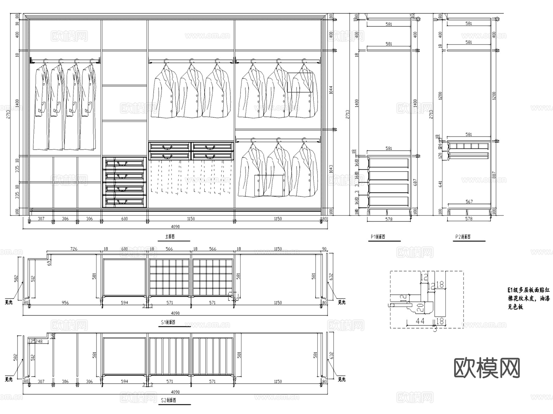 室内双三移门衣柜节点大样详图CAD施工图集 30套cad施工图