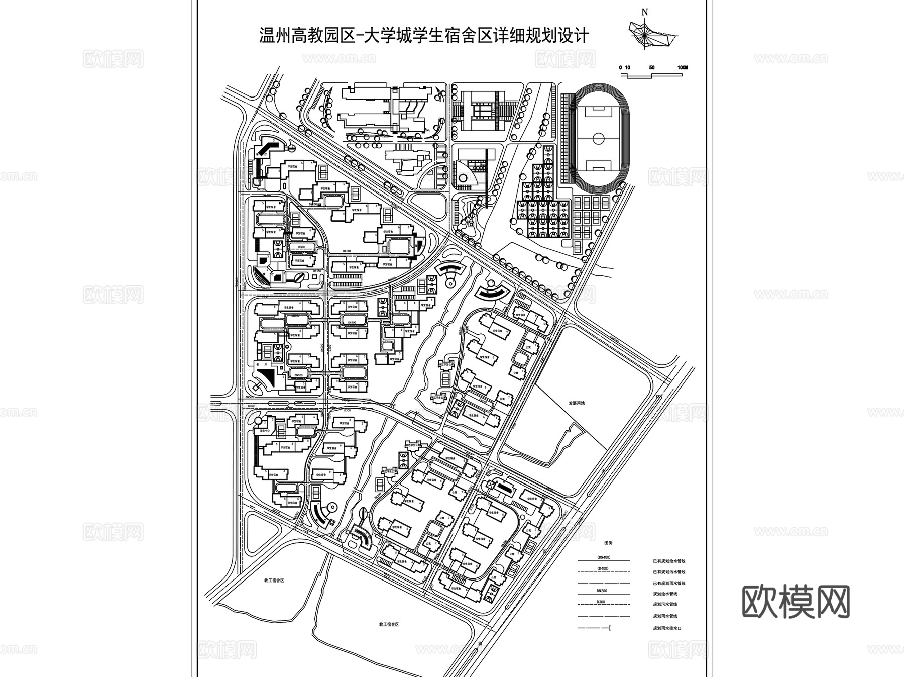 温州大学城学生宿舍区详细规划CAD施工图全套cad施工图
