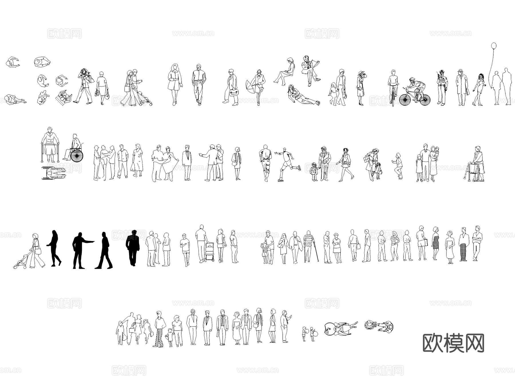 人物平立面图块图例图库CAD施工图集 23套cad施工图