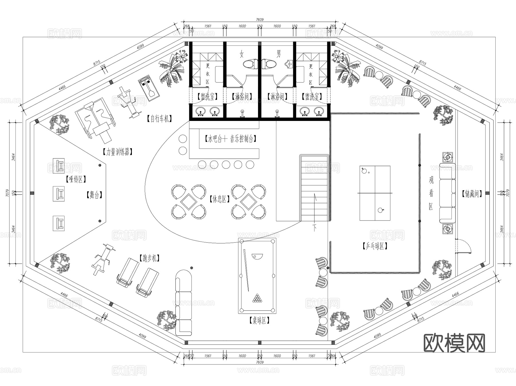 承德宾馆顶层健身房室内平面CAD+SUcad施工图