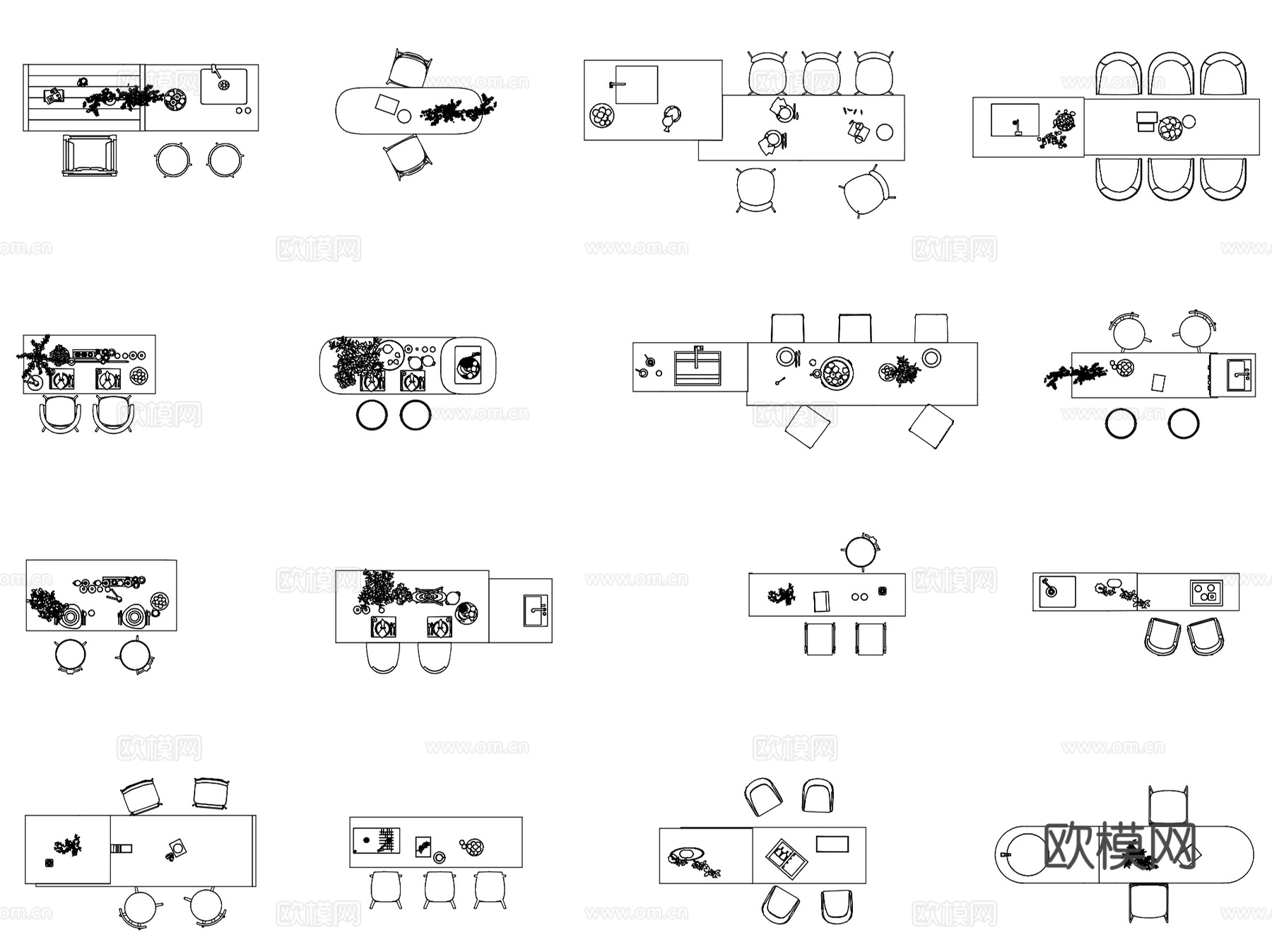 室内吧台茶桌厨房中岛台图块图库详图CAD施工图集 6套cad施工图