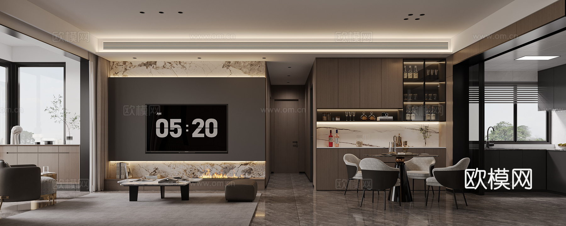 现代意式客餐厅3d模型下载（渲染图2）