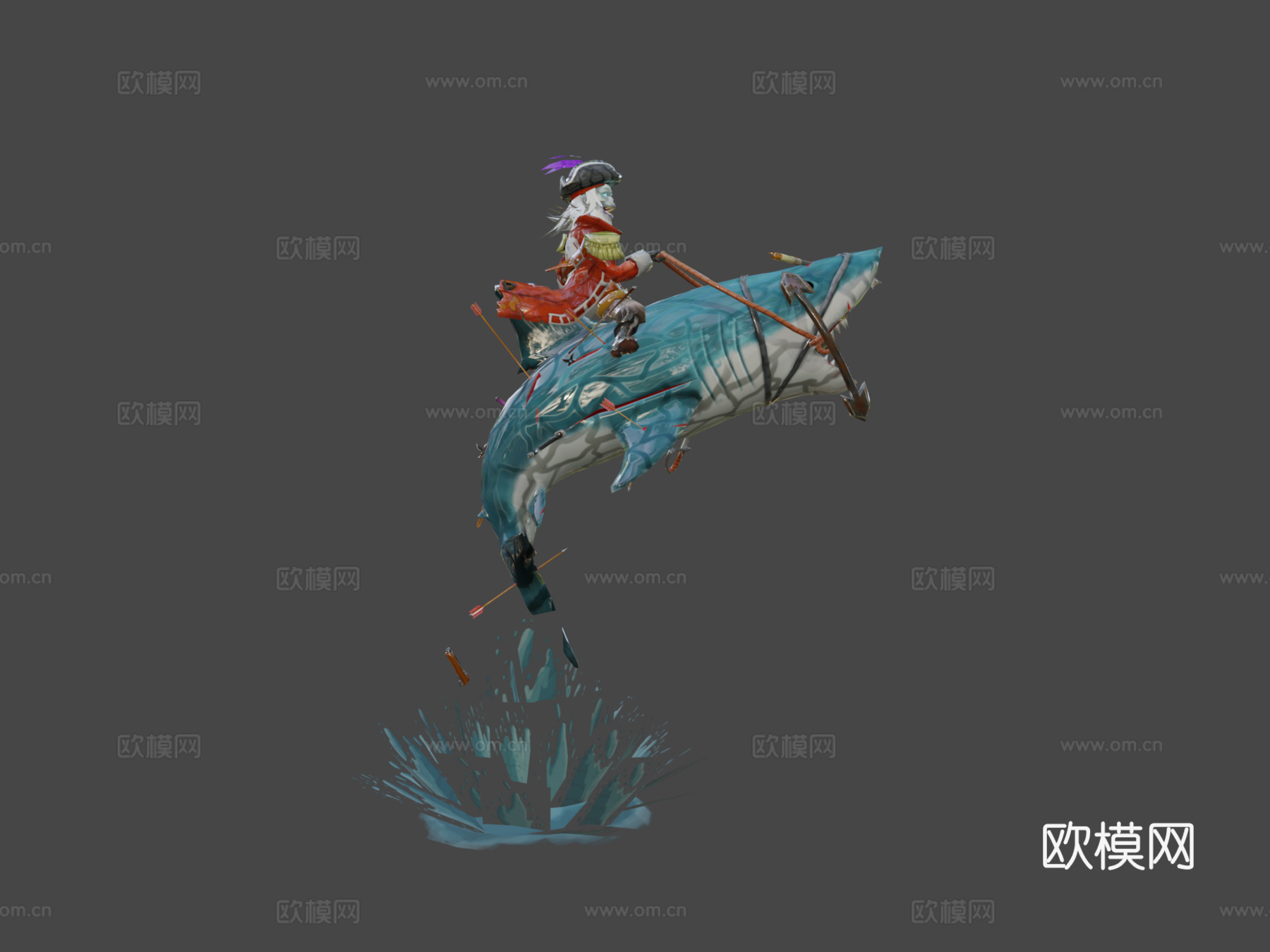 一个骑着鲨鱼的不死海盗3d模型下载（渲染图6）