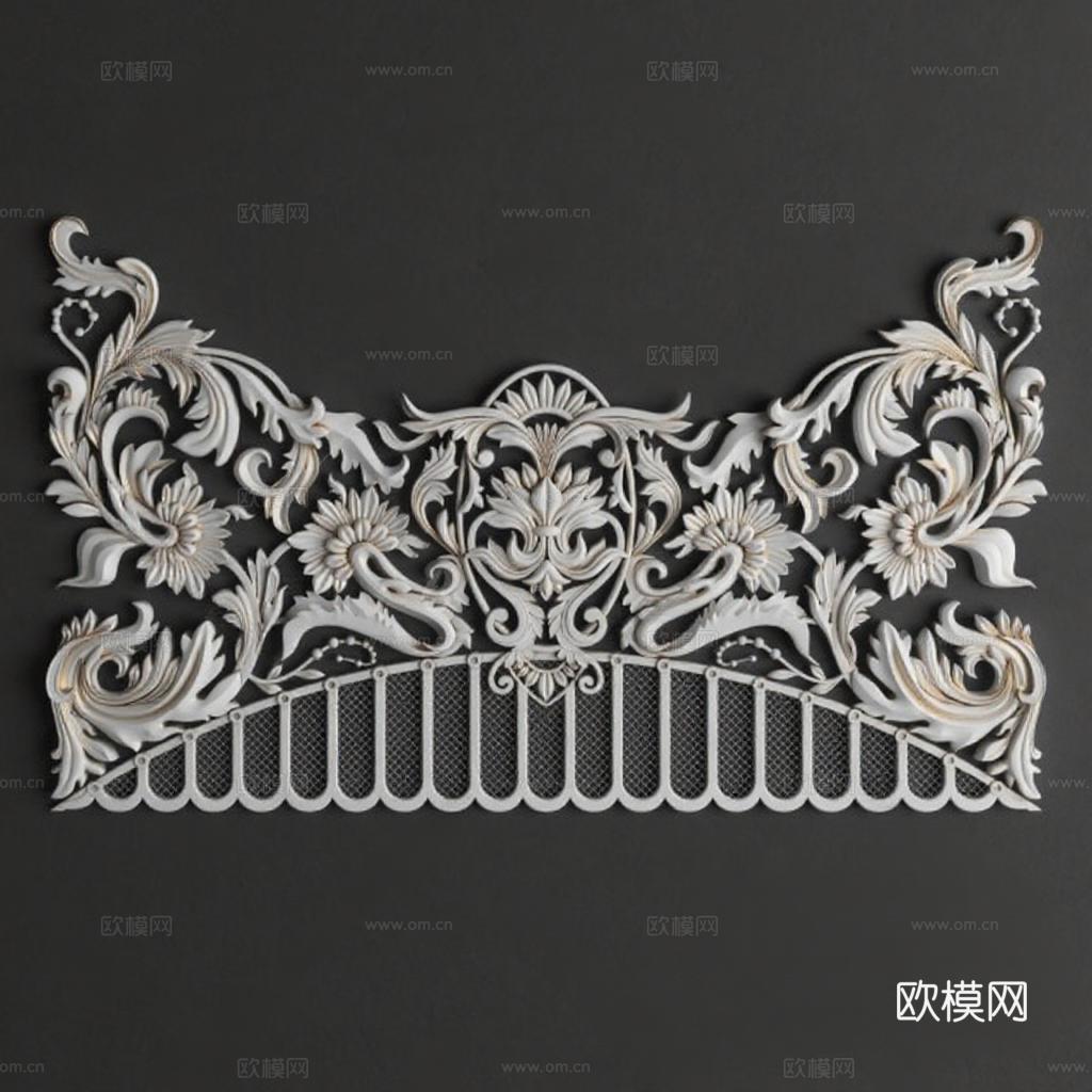 欧式复古雕花装饰板 3D立体墙面艺术 巴洛克风格家居装饰免费3d模型