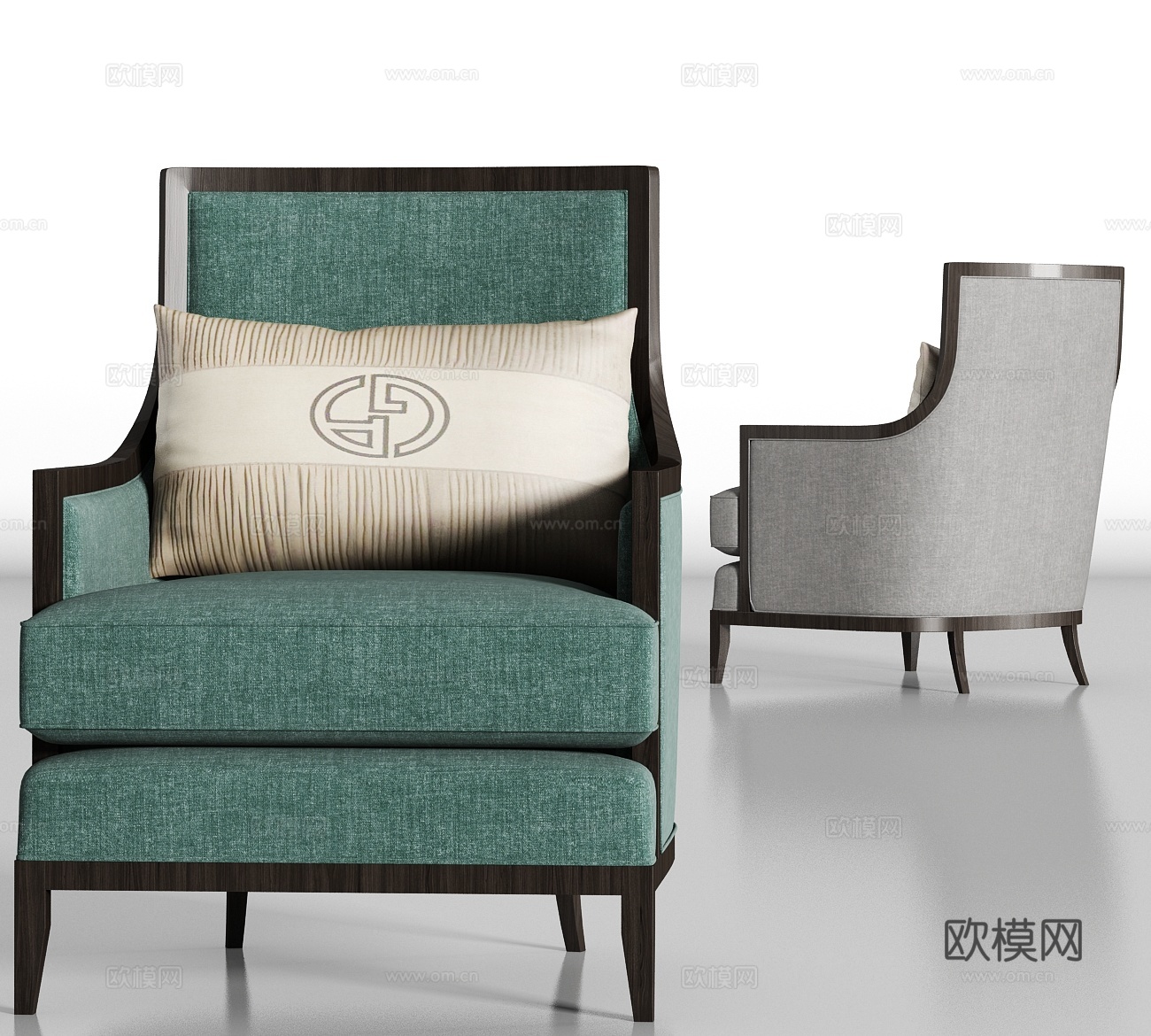 新中式布艺单人沙发组合3d模型下载（渲染图2）