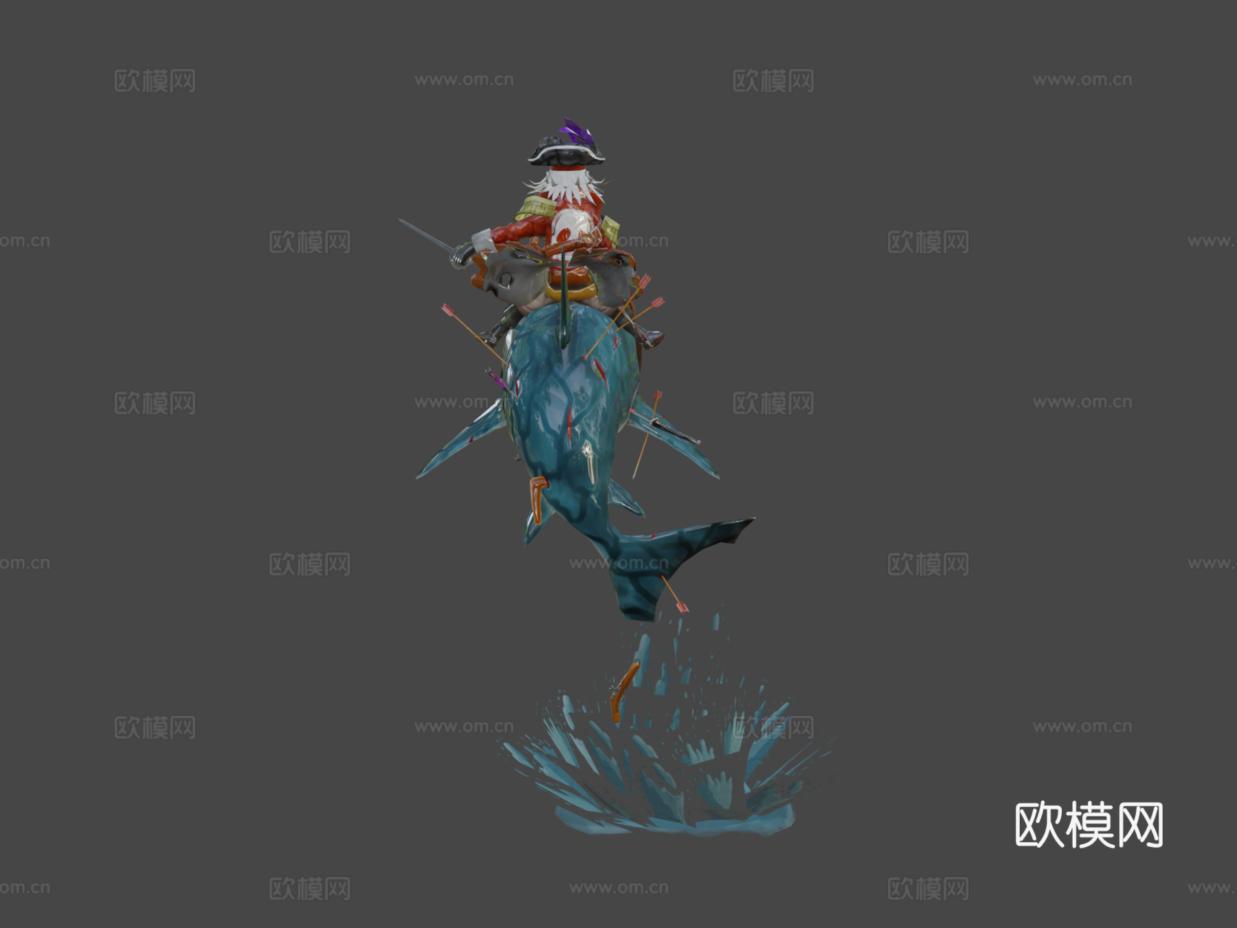 一个骑着鲨鱼的不死海盗3d模型下载（渲染图5）