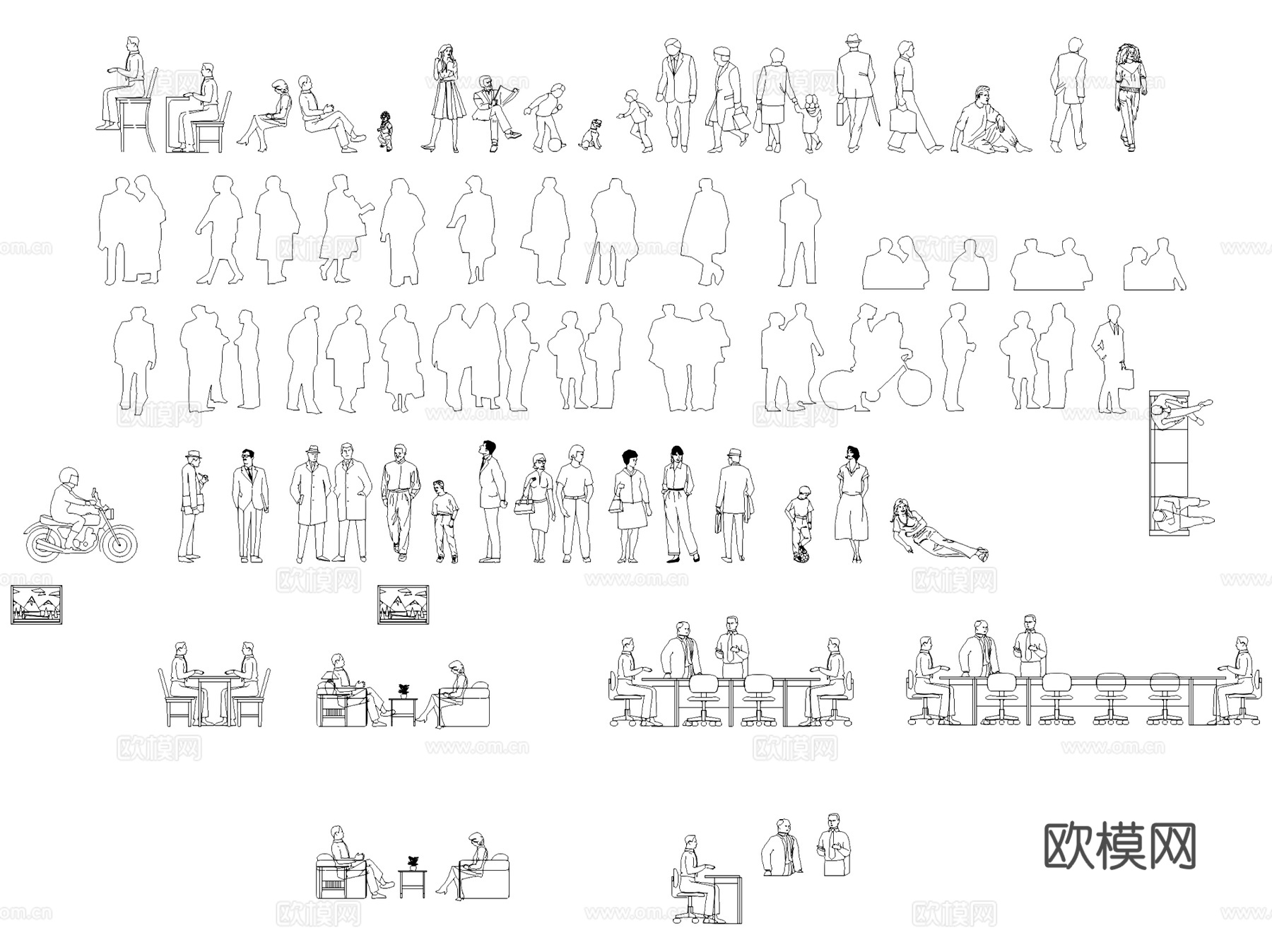 人物平立面图块图例图库CAD施工图集 23套cad施工图