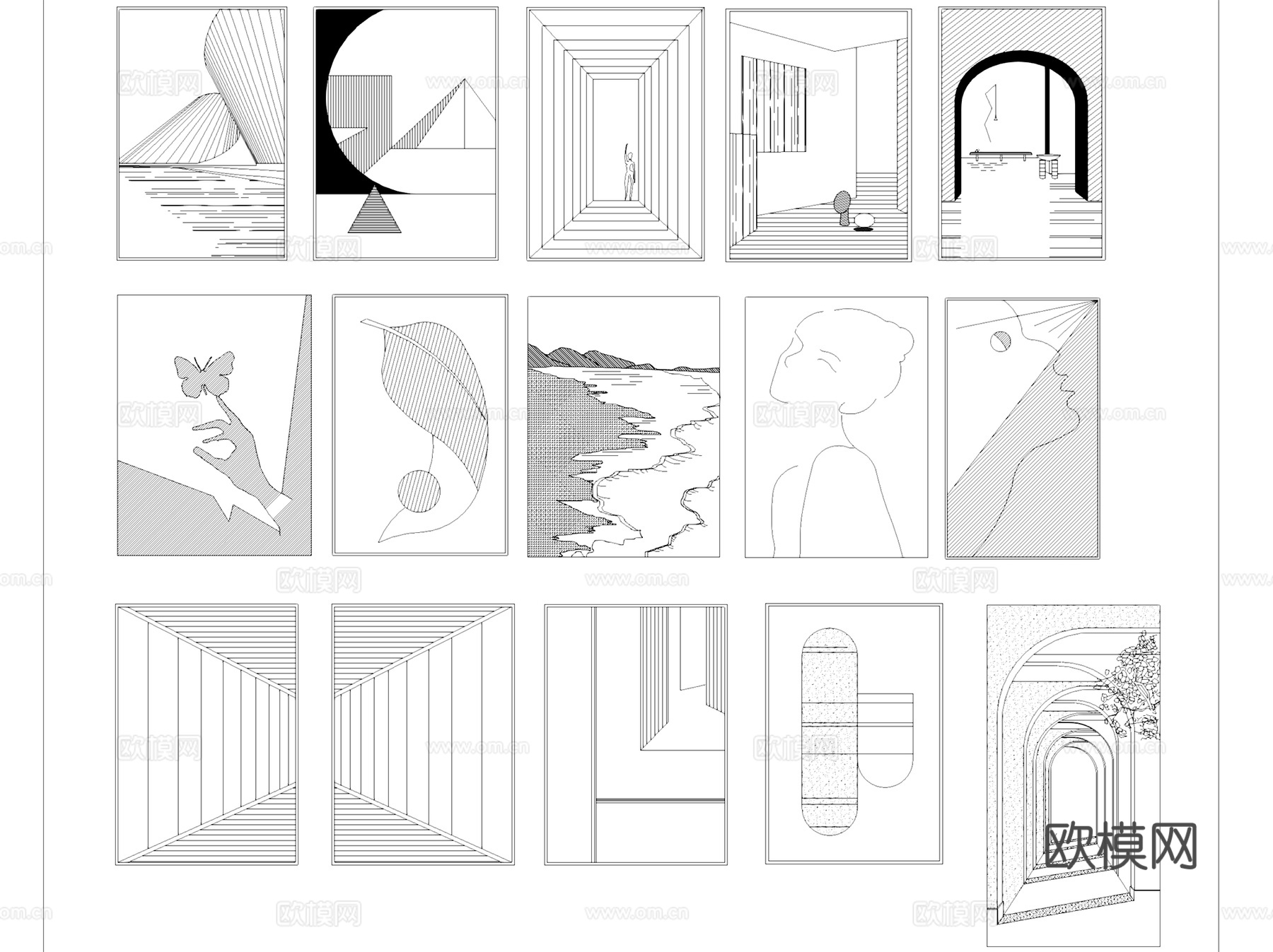 现代抽象网红装饰画挂画陈设CAD图块图库集cad施工图
