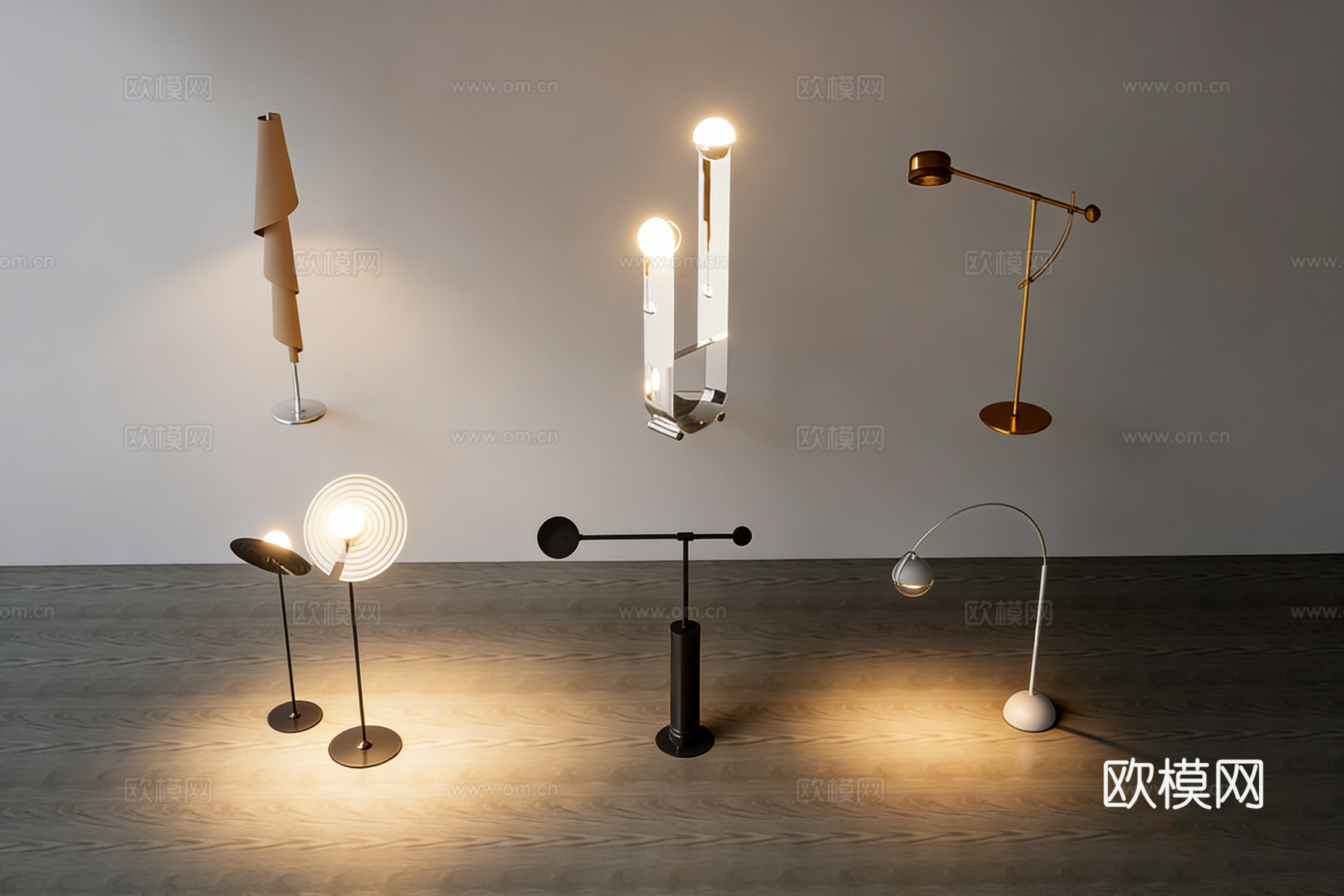 现代简约设计师灯具 落地灯壁灯台灯 金属玻璃材质su模型