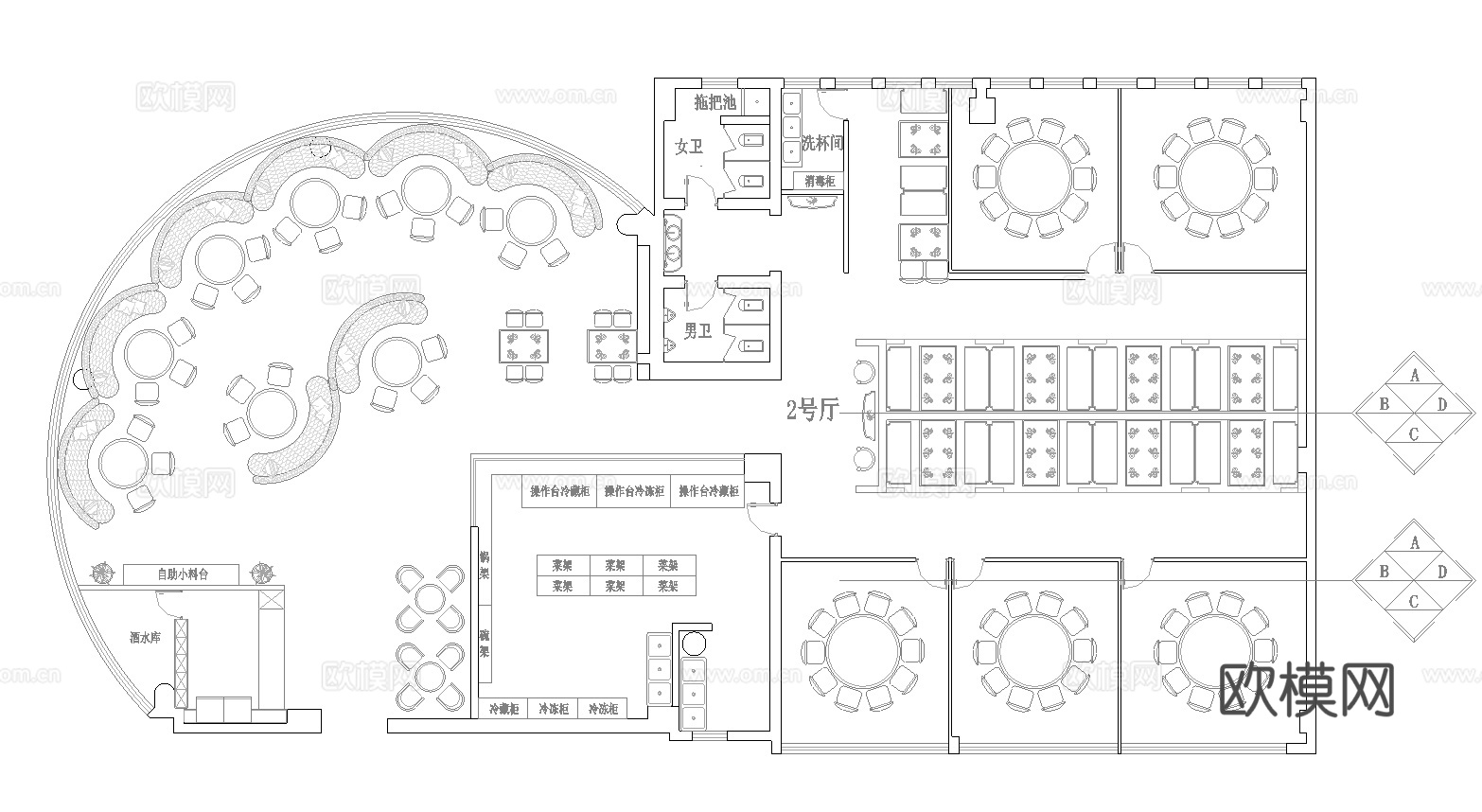 火锅店 串串店 最新平面施工图合集cad施工图