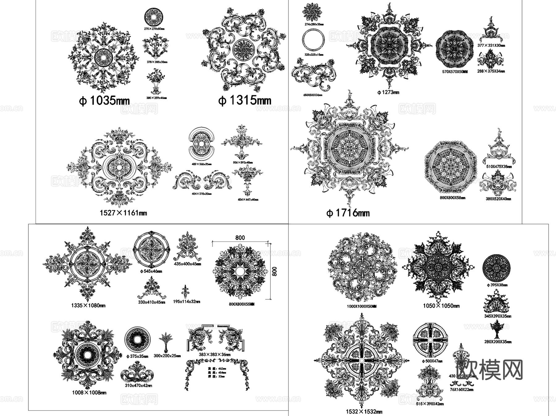 法式顶面墙面拼花灯盘模块图块图库CAD施工图集cad施工图