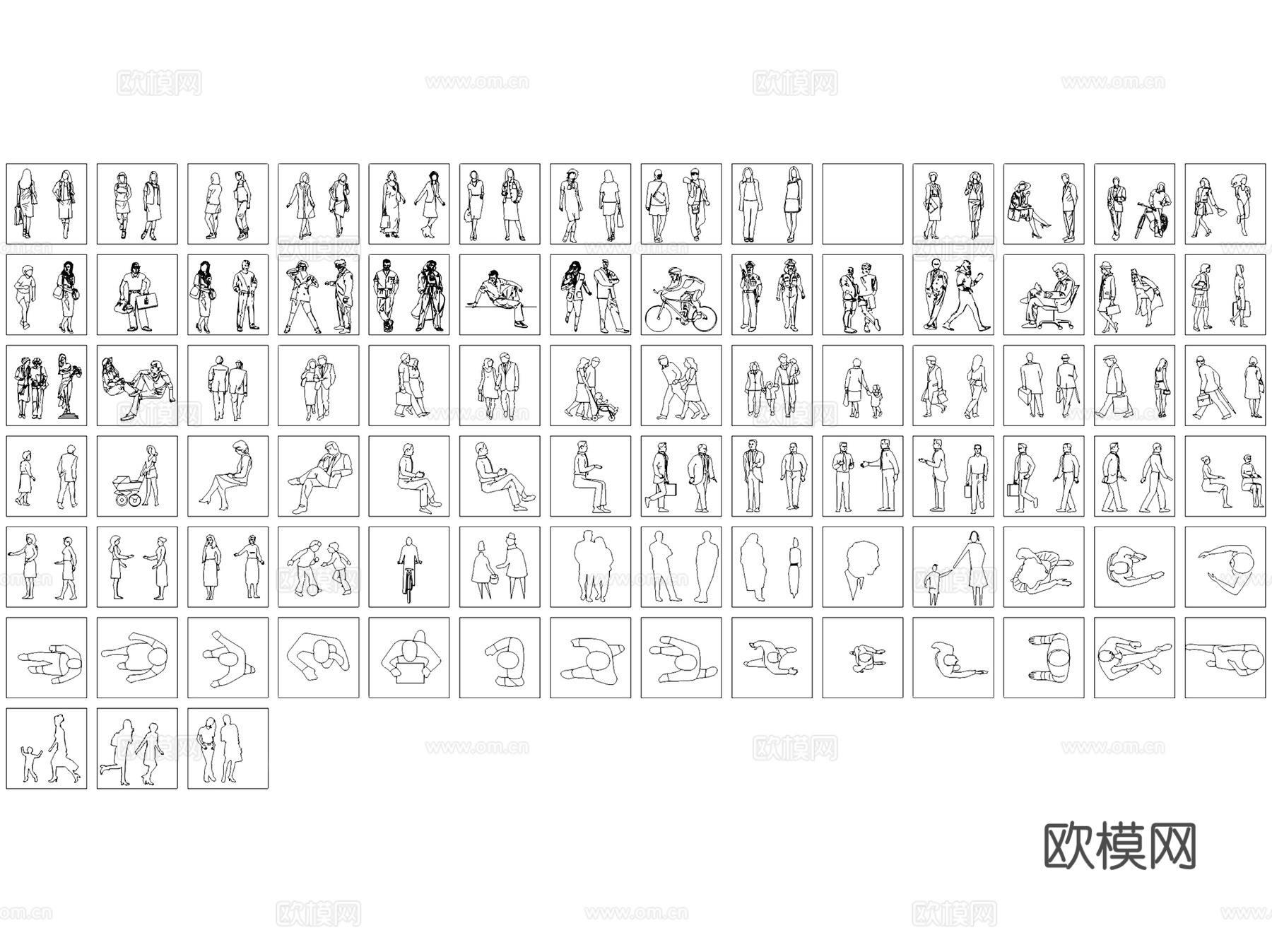 人物平立面图块图例图库CAD施工图集 23套cad施工图