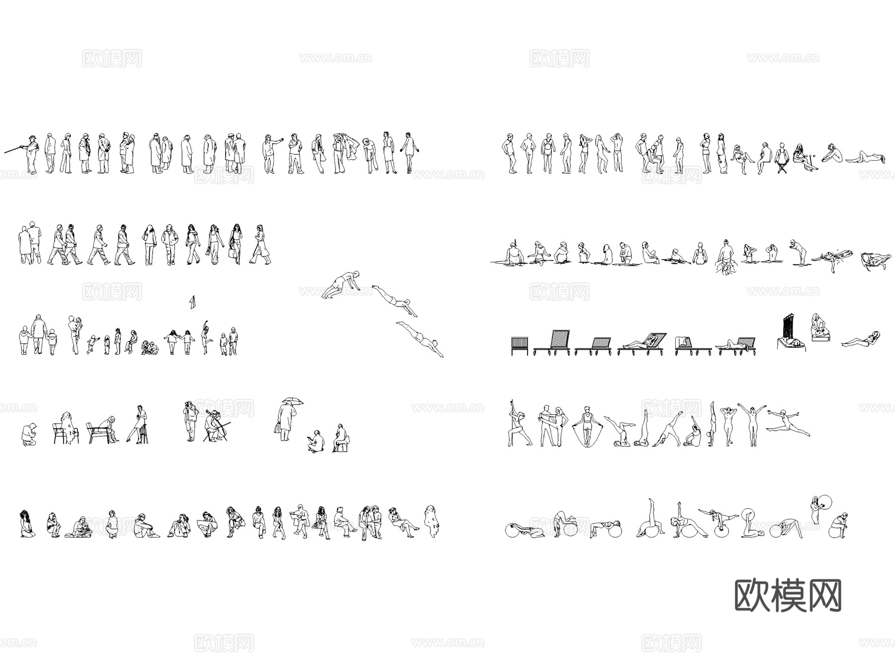 人物平立面图块图例图库CAD施工图集 23套cad施工图