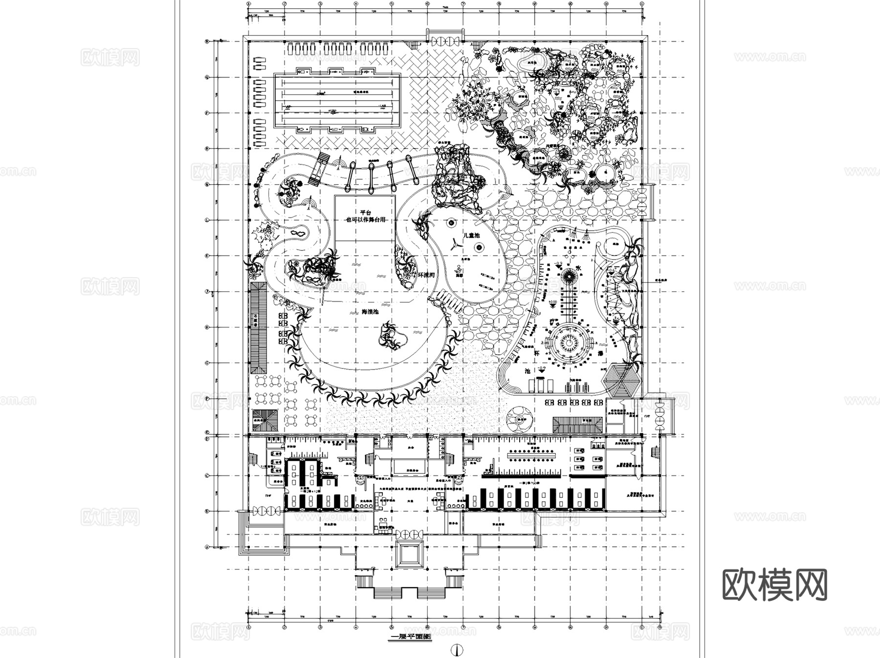 水上乐园游乐场滨水休闲景观平面CAD施工图集 9套cad施工图