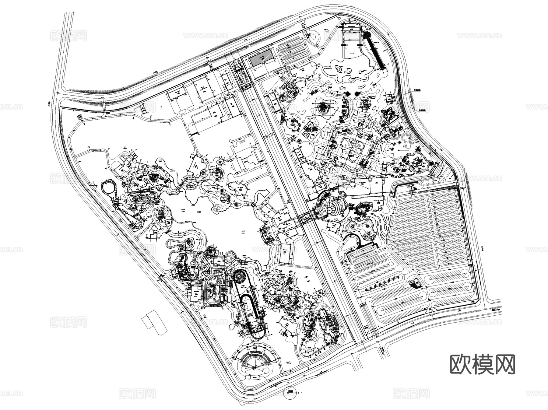 水上乐园游乐场滨水休闲景观平面CAD施工图集 9套cad施工图