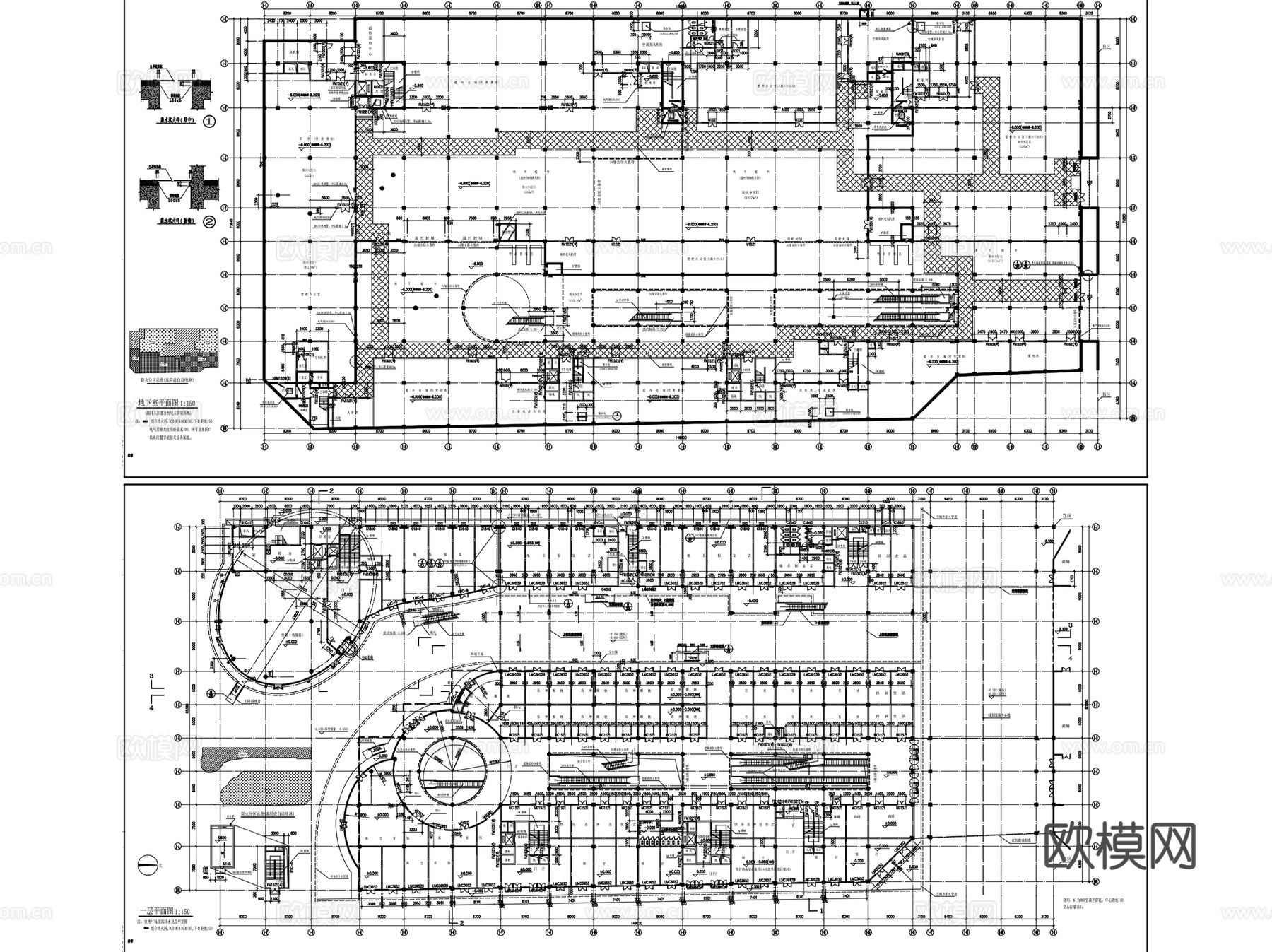 商业街步行街建筑平立剖面CAD施工图集 20套cad施工图