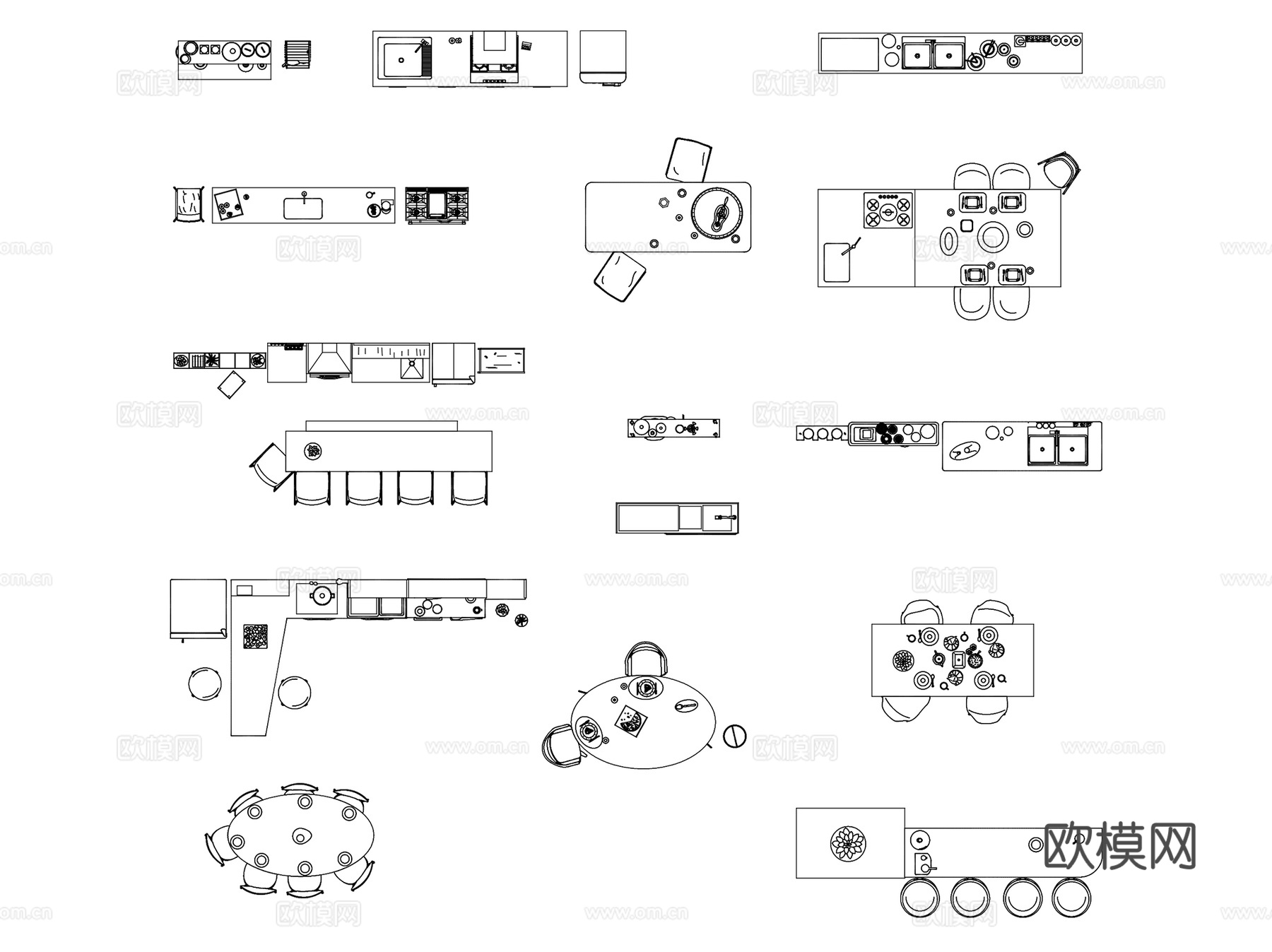 室内吧台茶桌厨房中岛台图块图库详图CAD施工图集 6套cad施工图