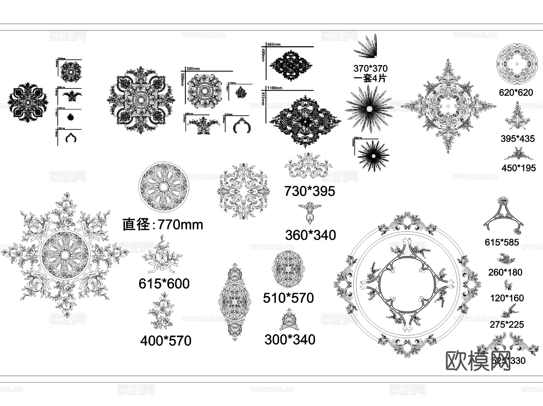 法式顶面墙面拼花灯盘模块图块图库CAD施工图集cad施工图
