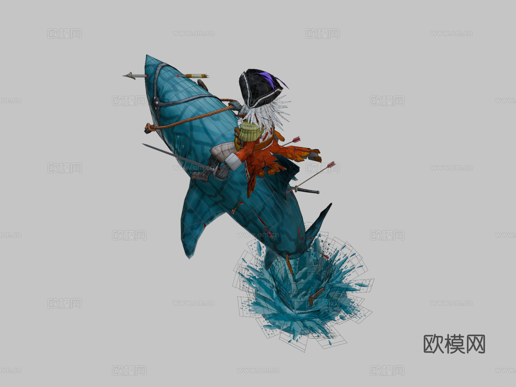 一个骑着鲨鱼的不死海盗3d模型下载（渲染图2）