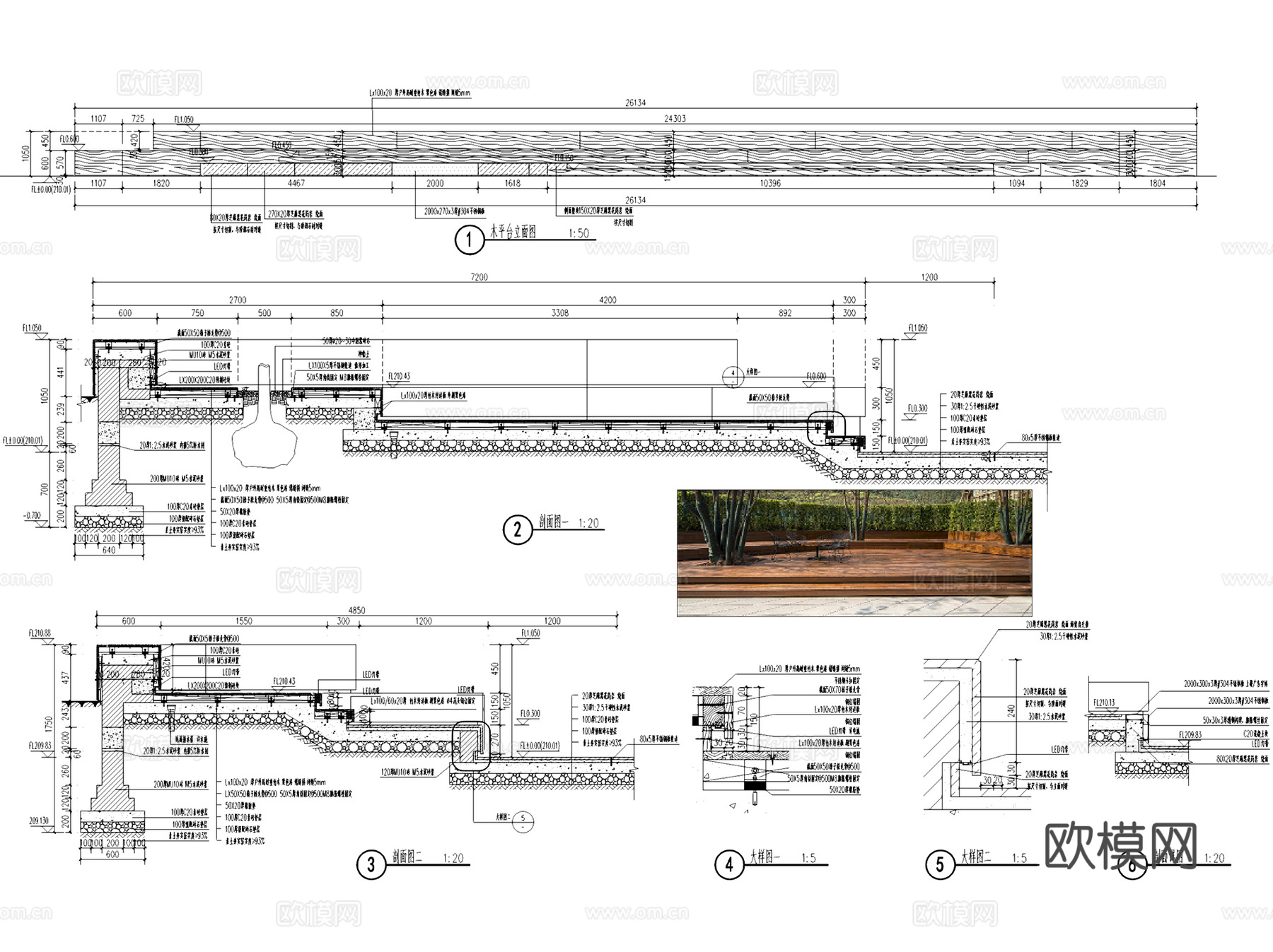 园林景观防腐木铺装木平台栈道节点大样CAD施工详图集 37套cad施工图