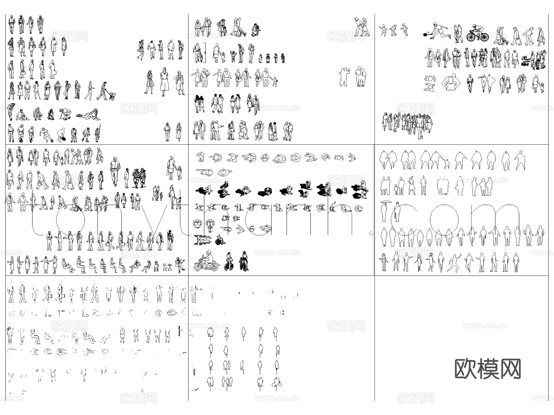 人物平立面图块图例图库CAD施工图集 23套cad施工图