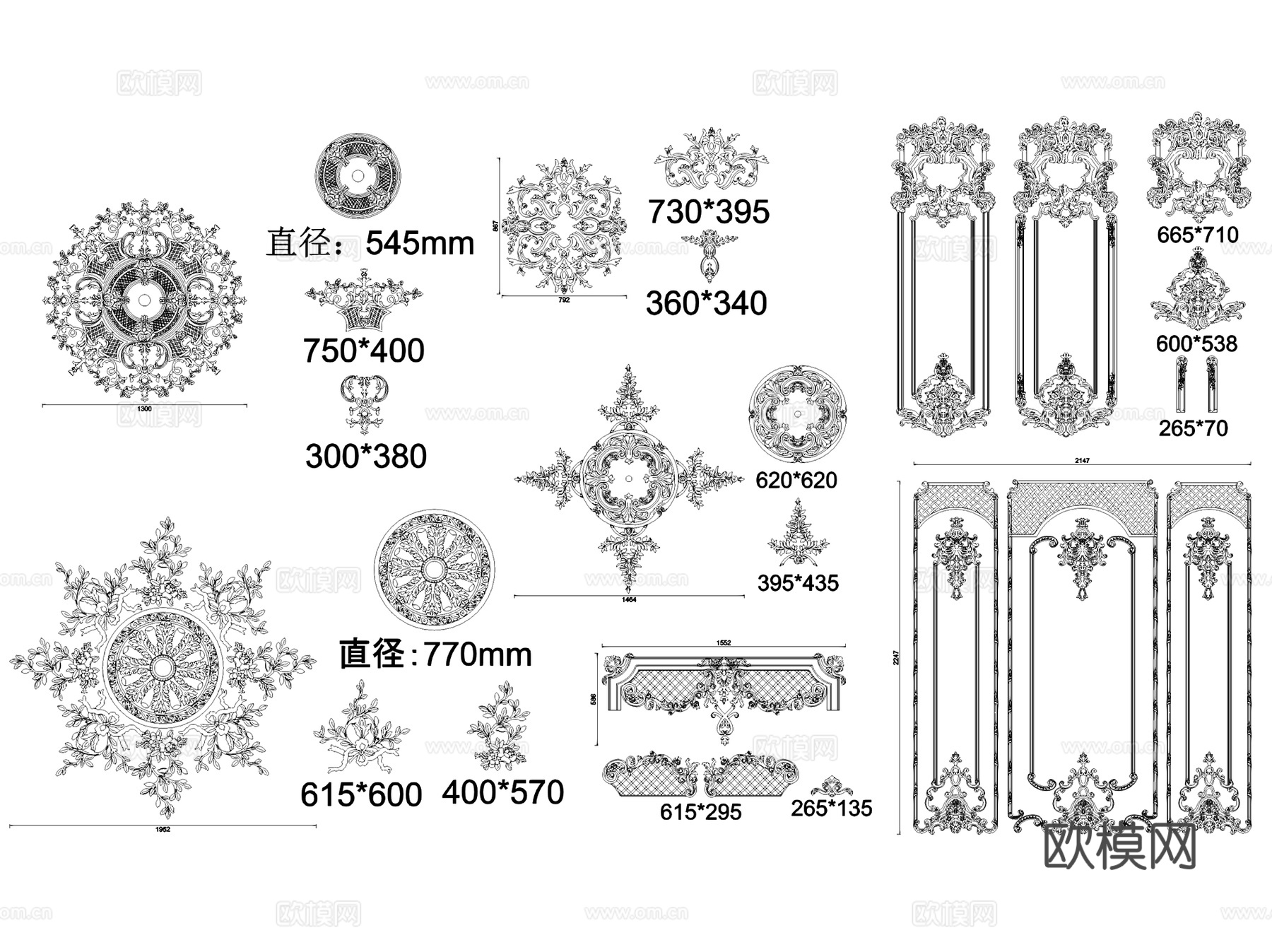 法式顶面墙面拼花灯盘模块图块图库CAD施工图集cad施工图