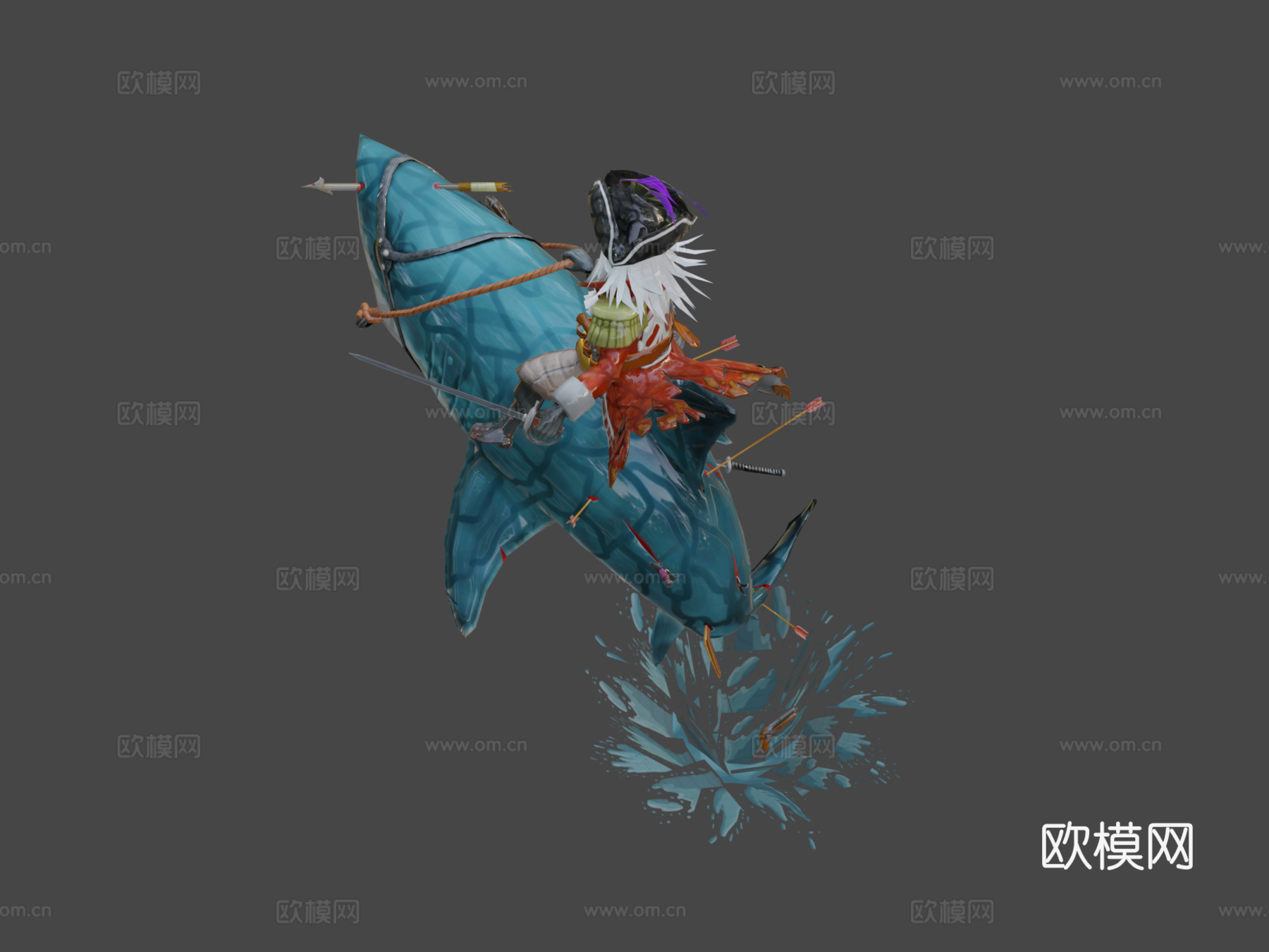 一个骑着鲨鱼的不死海盗3d模型下载（渲染图8）