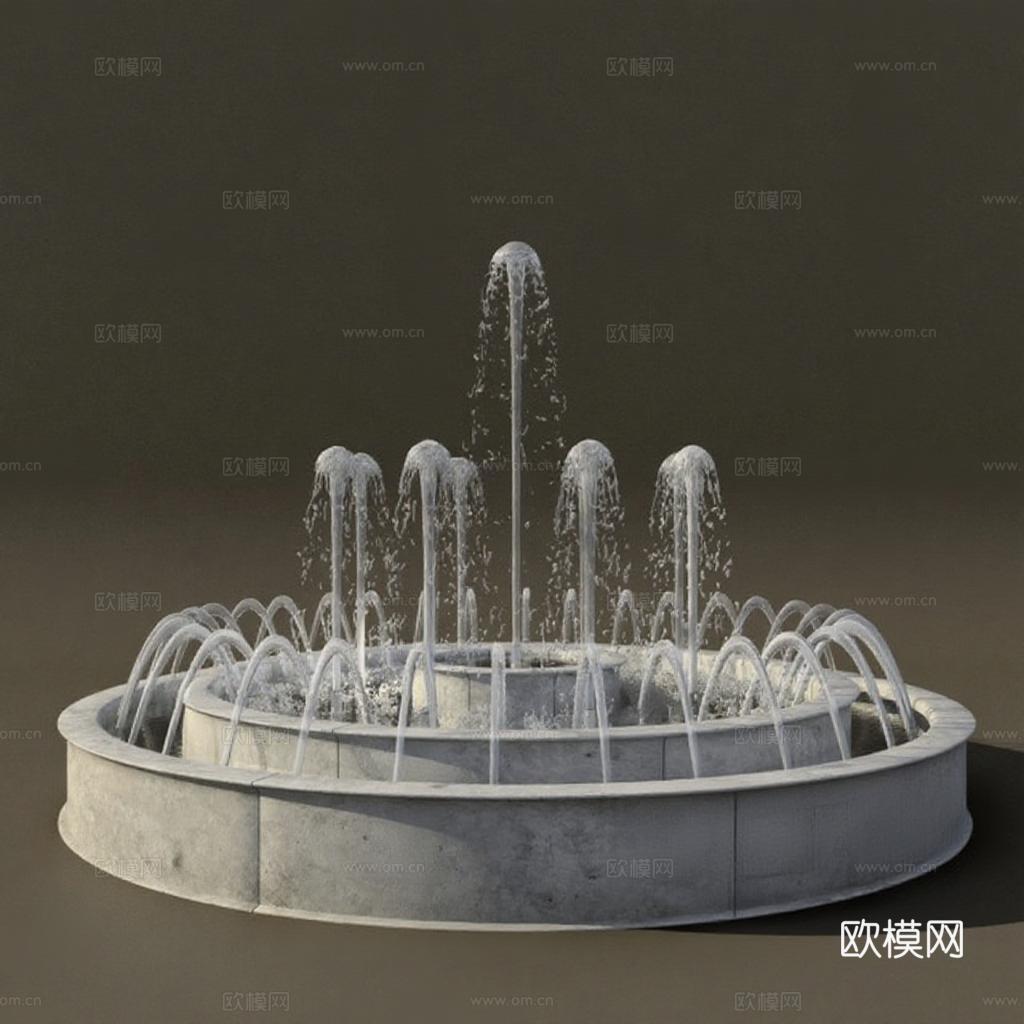 圆形喷泉3D模型 古典雕塑感景观设计 建筑装饰动态水景免费3d模型下载_ID16345632_3dmax免费模型-欧模网