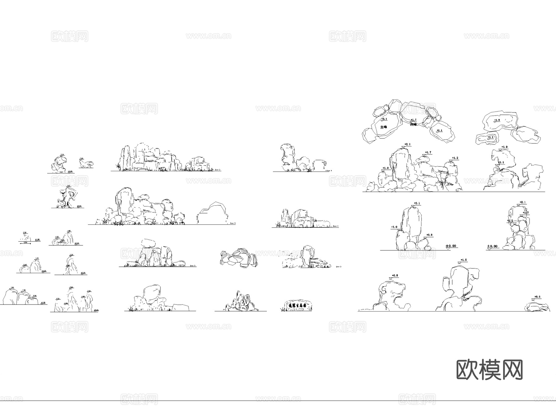 假山石头造景石景观石图块图库CAD施工图集cad施工图