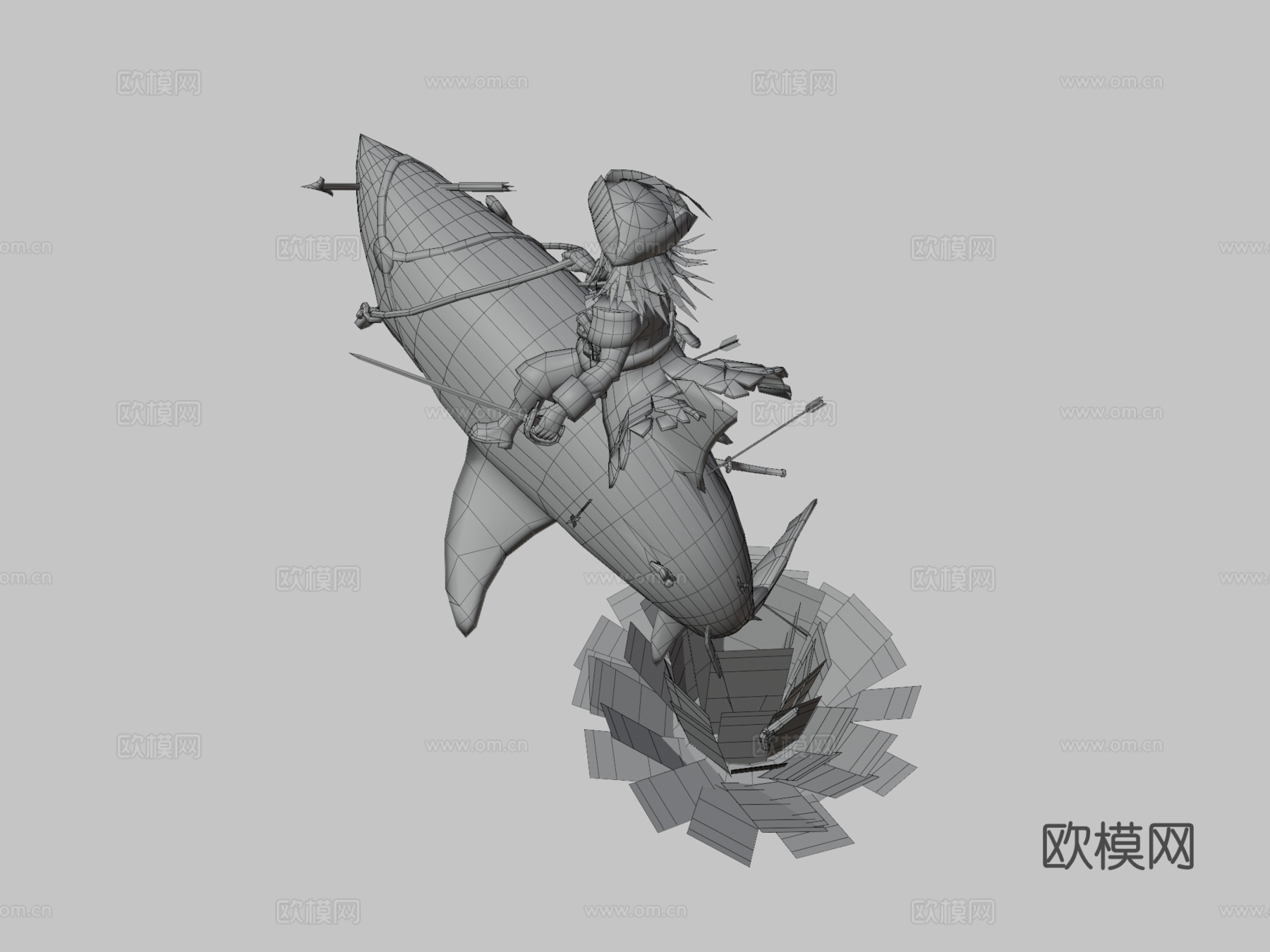 一个骑着鲨鱼的不死海盗3d模型下载（渲染图3）