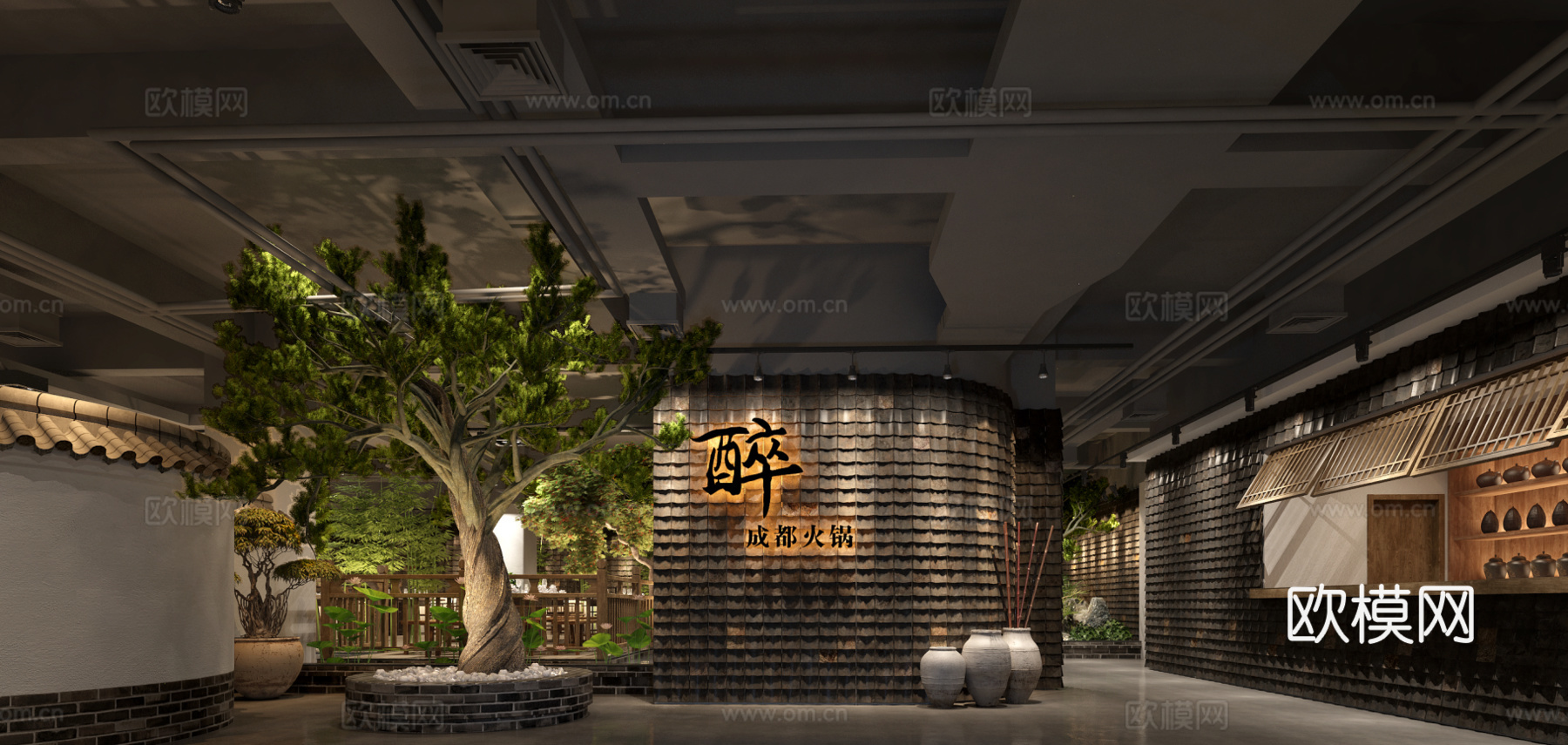 火锅店 串串店 最新全套施工图 效果图合集cad施工图