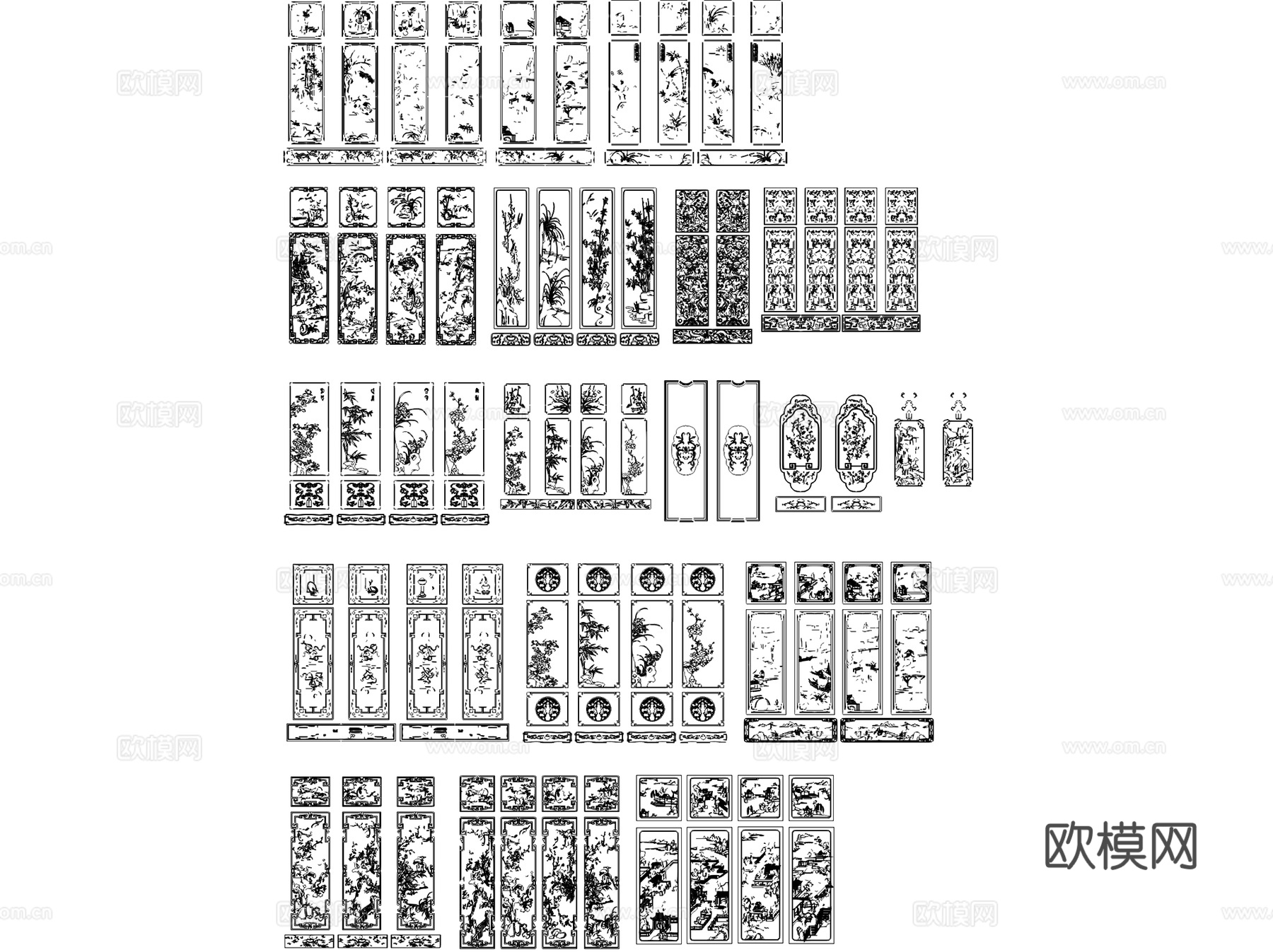 中式古典明清家具门窗雕花装饰画CAD图块图库集cad施工图