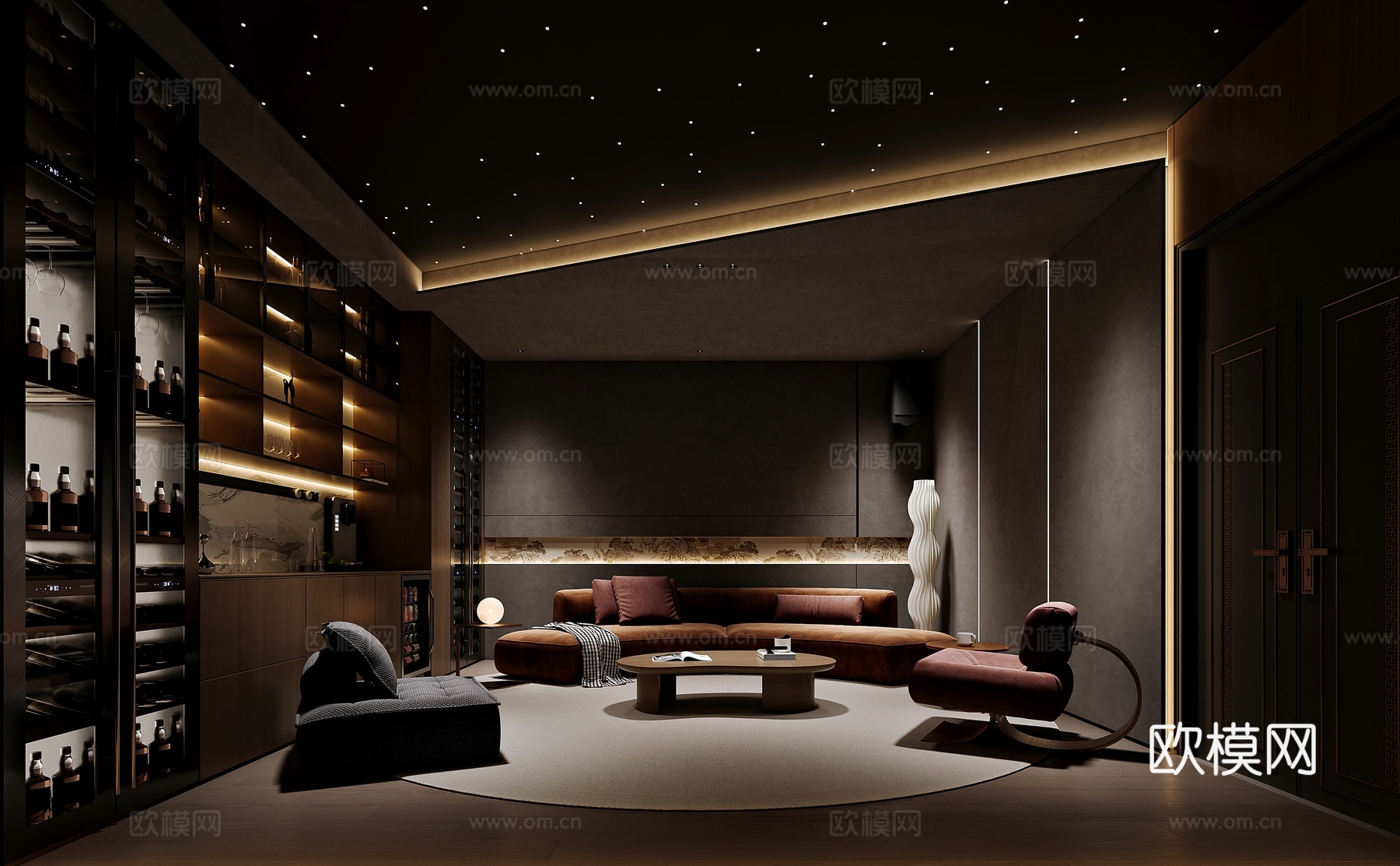 现代风格家居影音室3d模型下载（渲染图1）