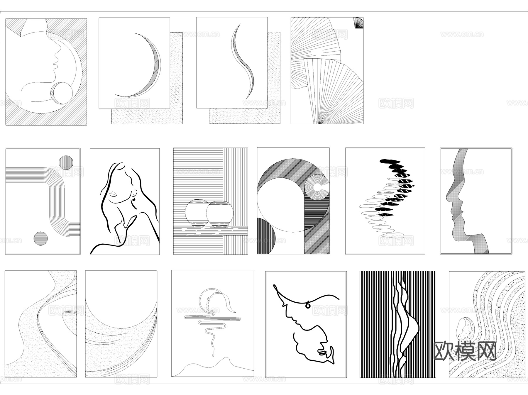 现代抽象网红装饰画挂画陈设CAD图块图库集cad施工图