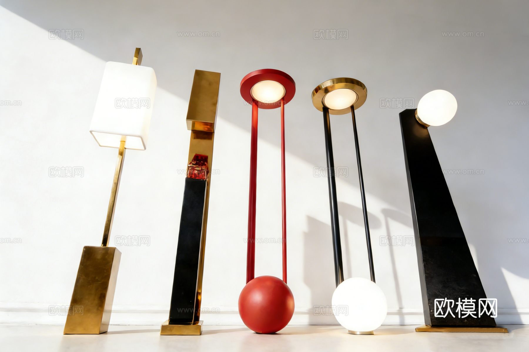 设计师款现代灯具  几何造型金属烤漆落地灯 撞色设计su模型