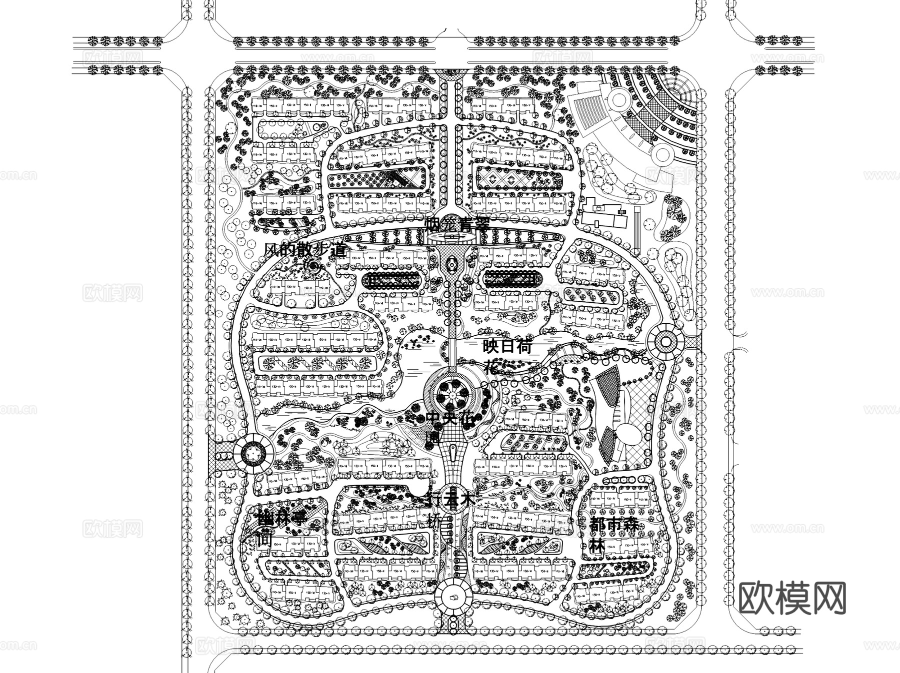 居住区小区规划总平面景观CAD施工图集 165套cad施工图