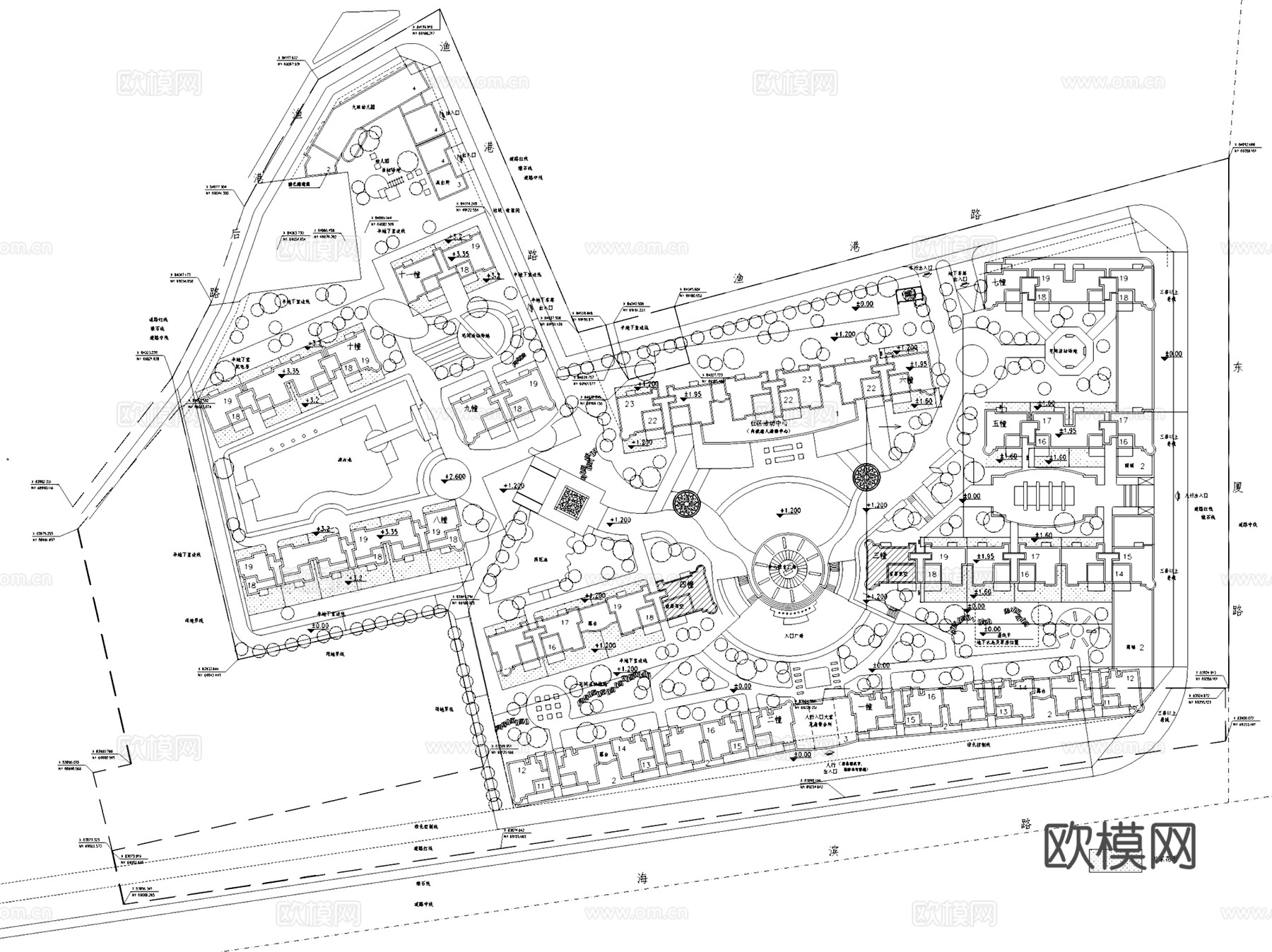 居住区小区规划总平面景观CAD施工图集 165套cad施工图