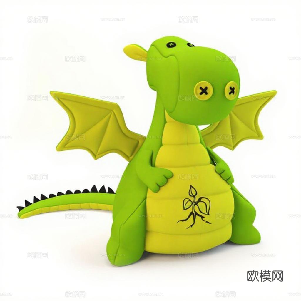 绿色卡通龙玩偶3D模型 可爱恐龙儿童玩具 创意游戏周边摆件设计免费3d模型下载