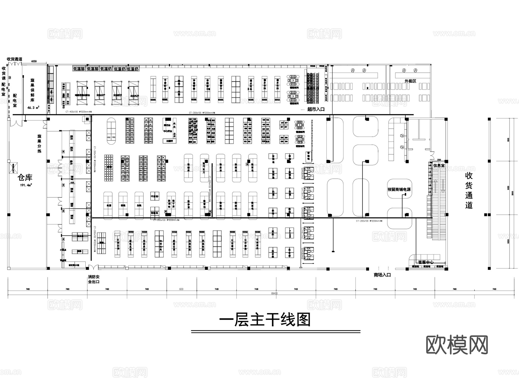 生鲜超市室内装饰CAD平面施工图集cad施工图