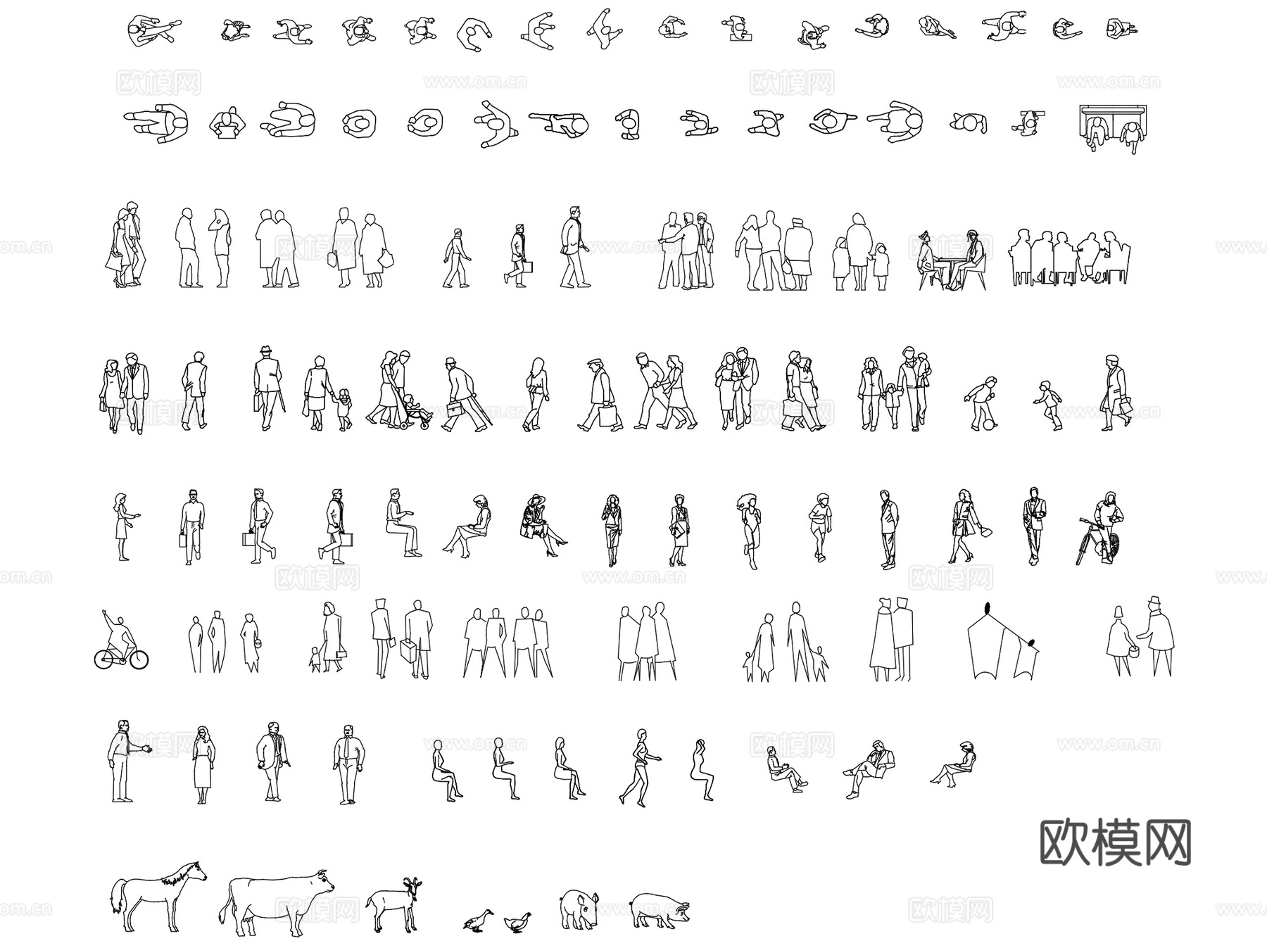 人物顶视平立面CAD图块图库施工图集cad施工图
