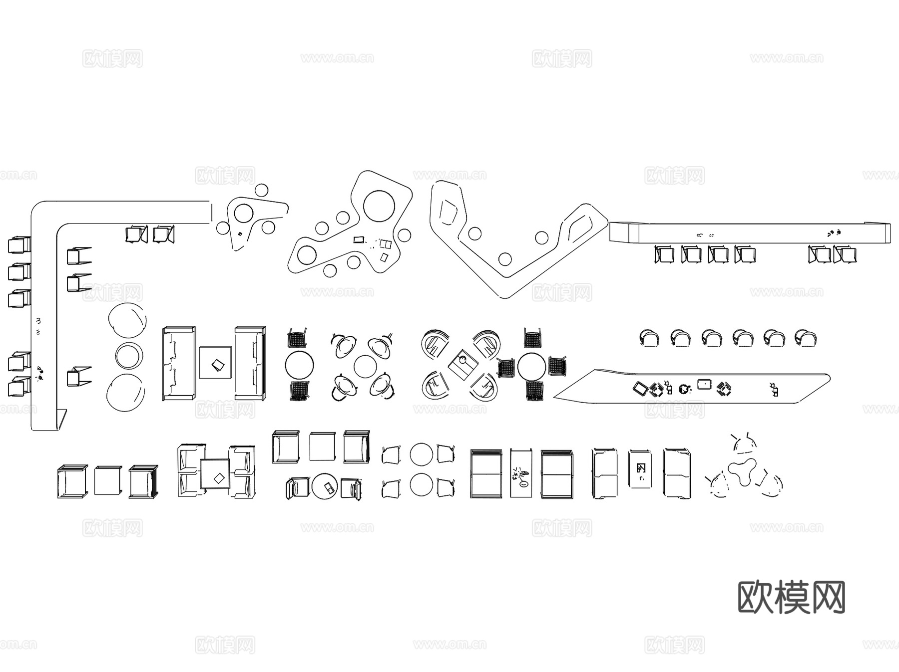 户外餐桌椅太阳伞景观小品平面CAD图块图库集 4套cad施工图