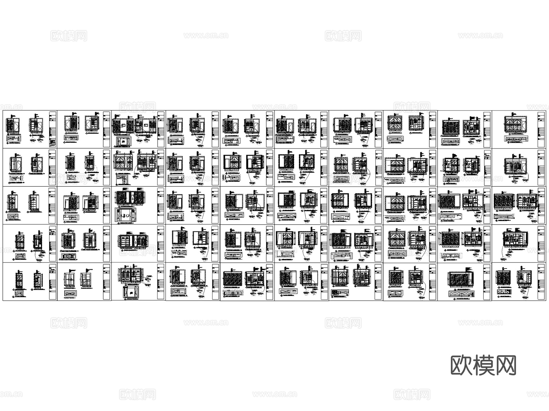 室内双三移门衣柜节点大样详图CAD施工图集 30套cad施工图