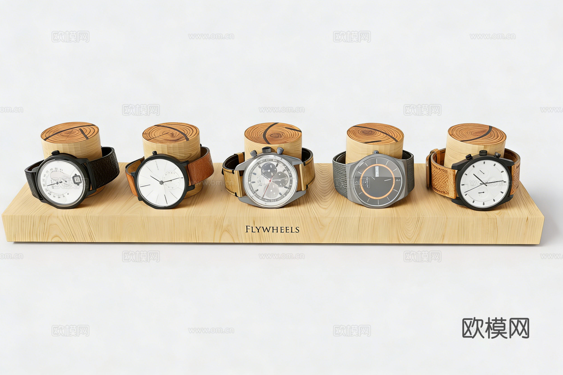 现代简约手表  皮质表带 含木质展示台 高精度 电商产品su模型