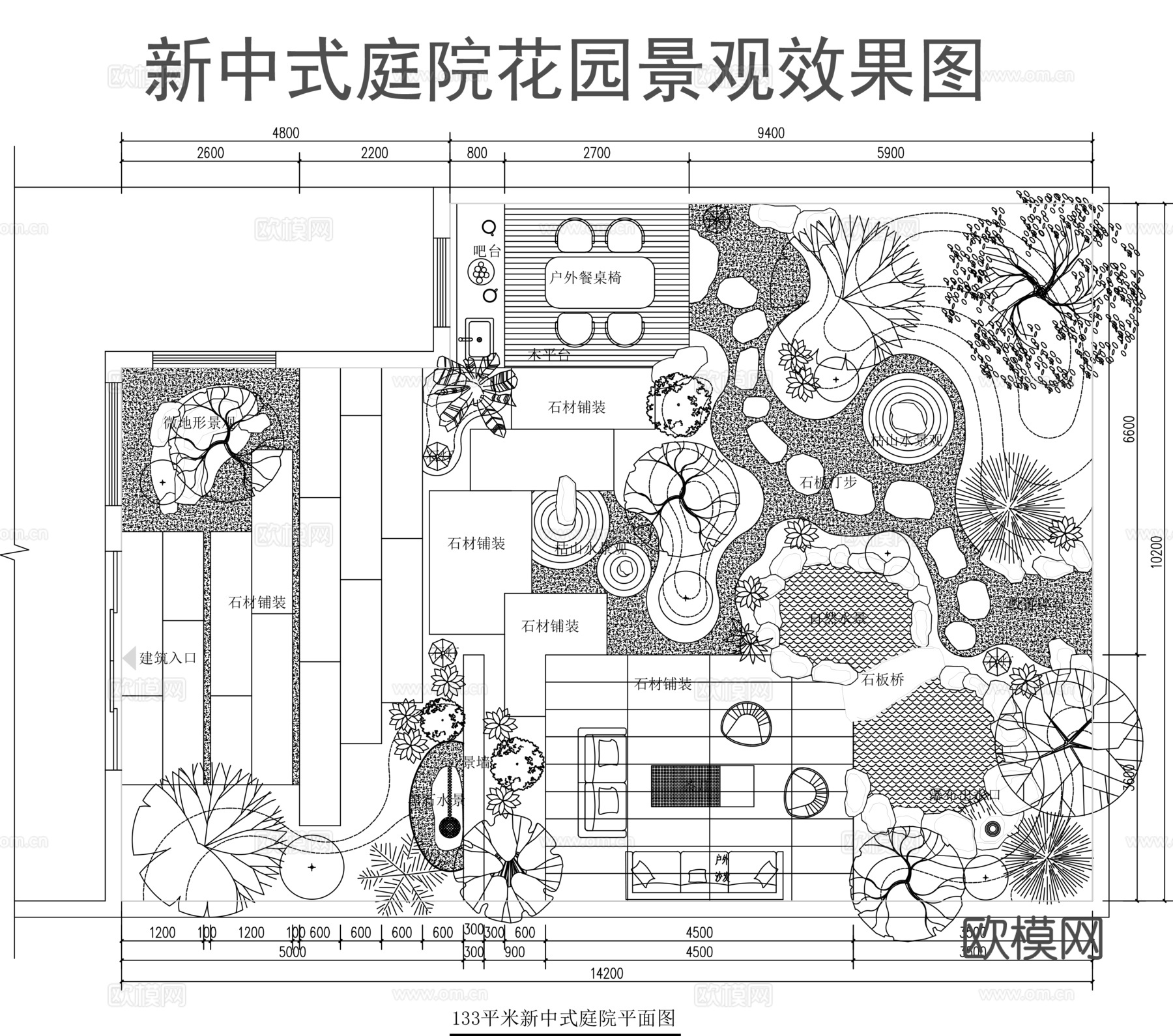 别墅庭院景观平面图cad施工图下载