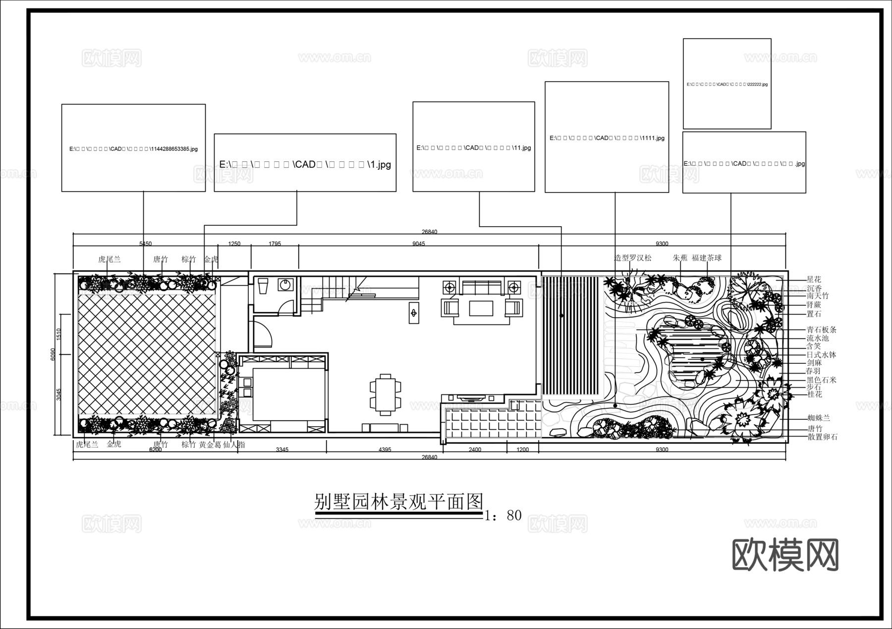 别墅庭院绿化总平面图cad施工图