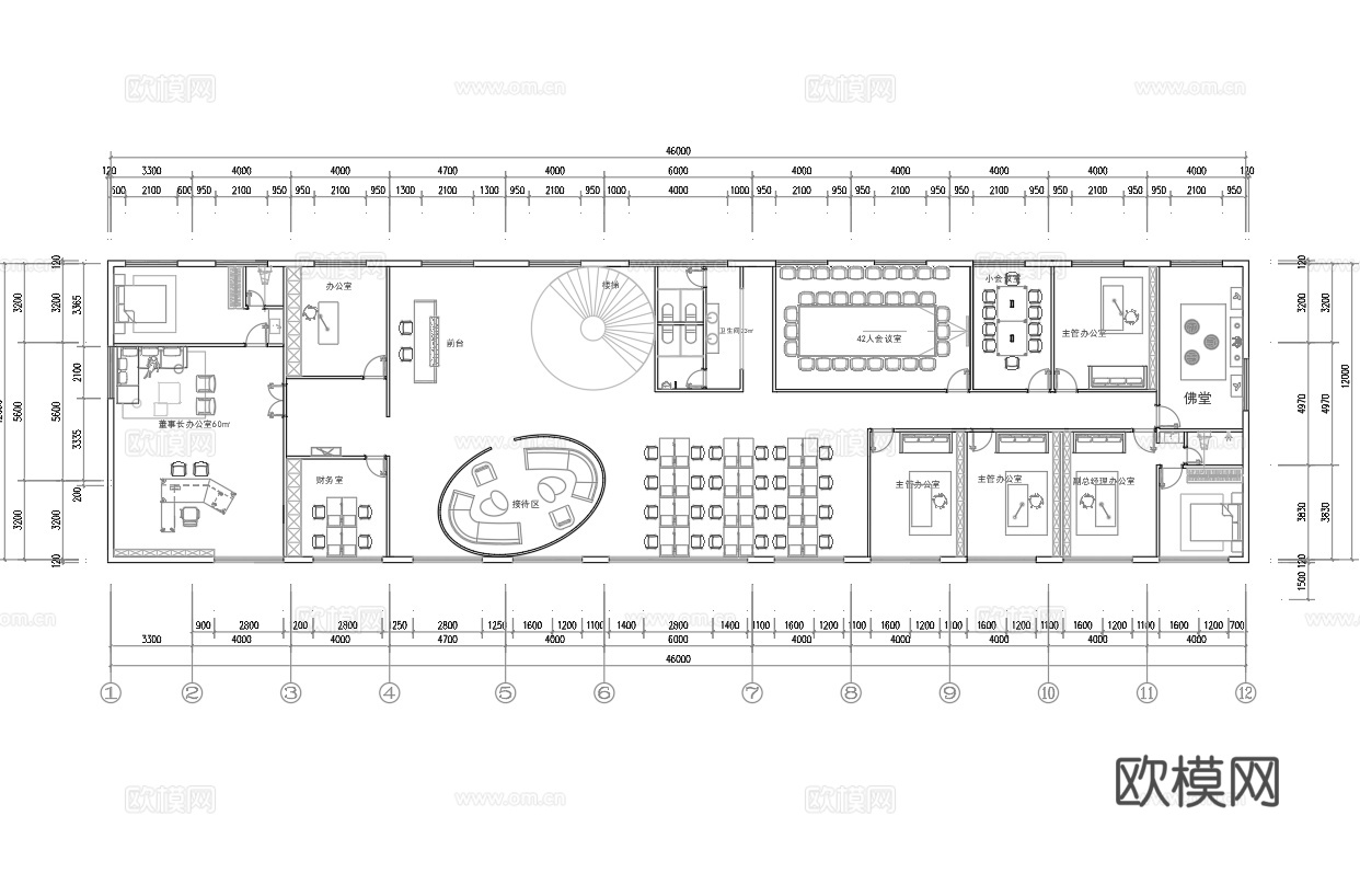 最新办公室平面施工图cad施工图