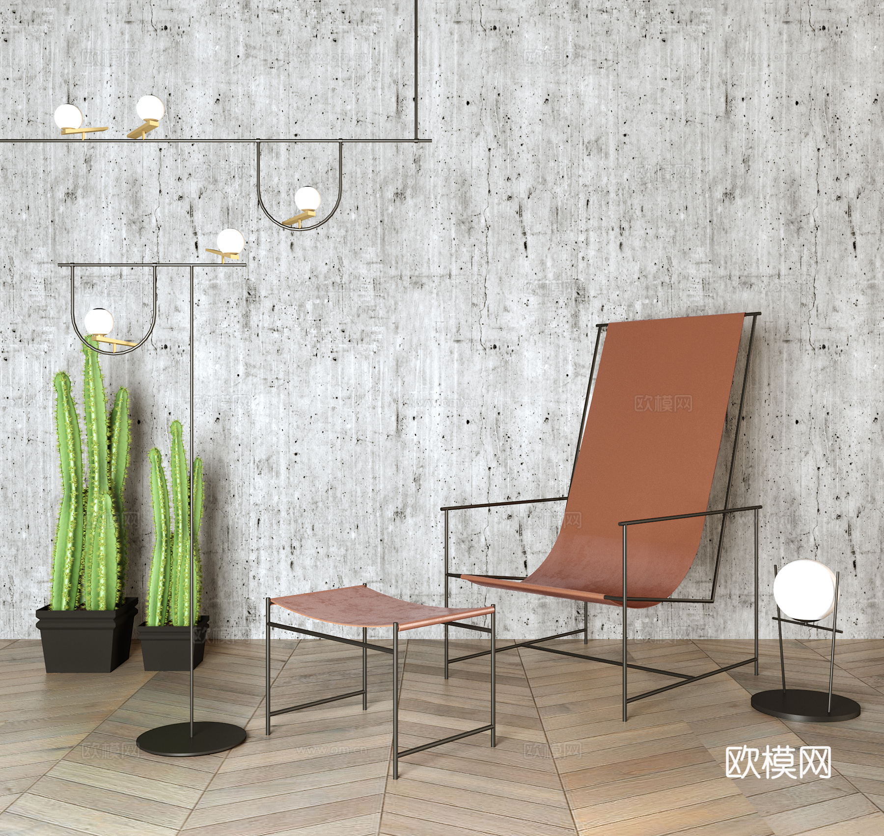 现代落地灯吊灯躺椅3d模型下载（渲染图2）