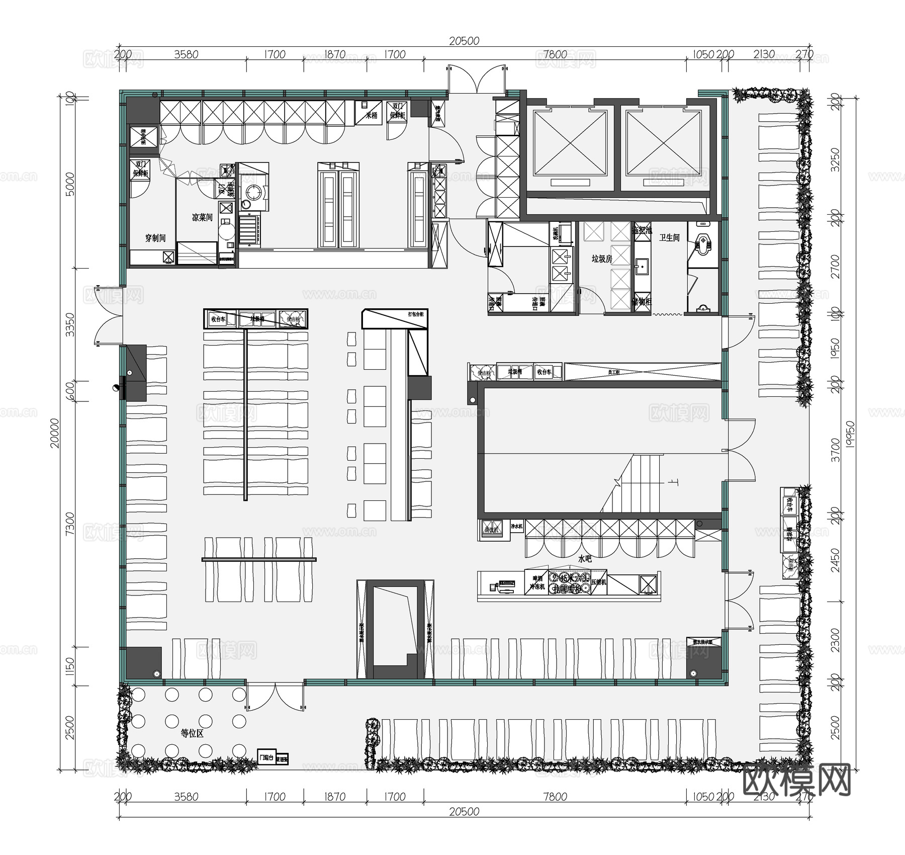 烧烤店 最新平面施工图合集cad施工图